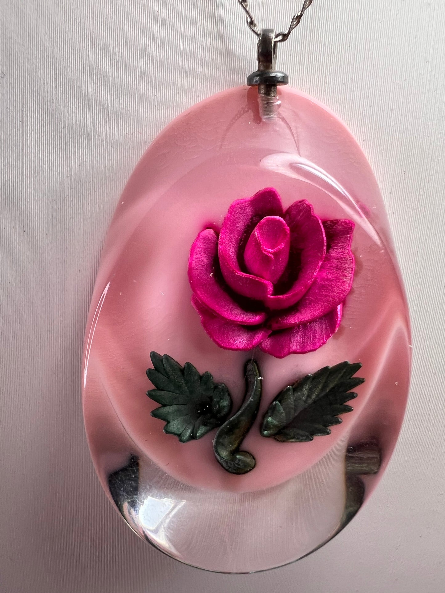 Vintage reversed rose carving lucite pendant