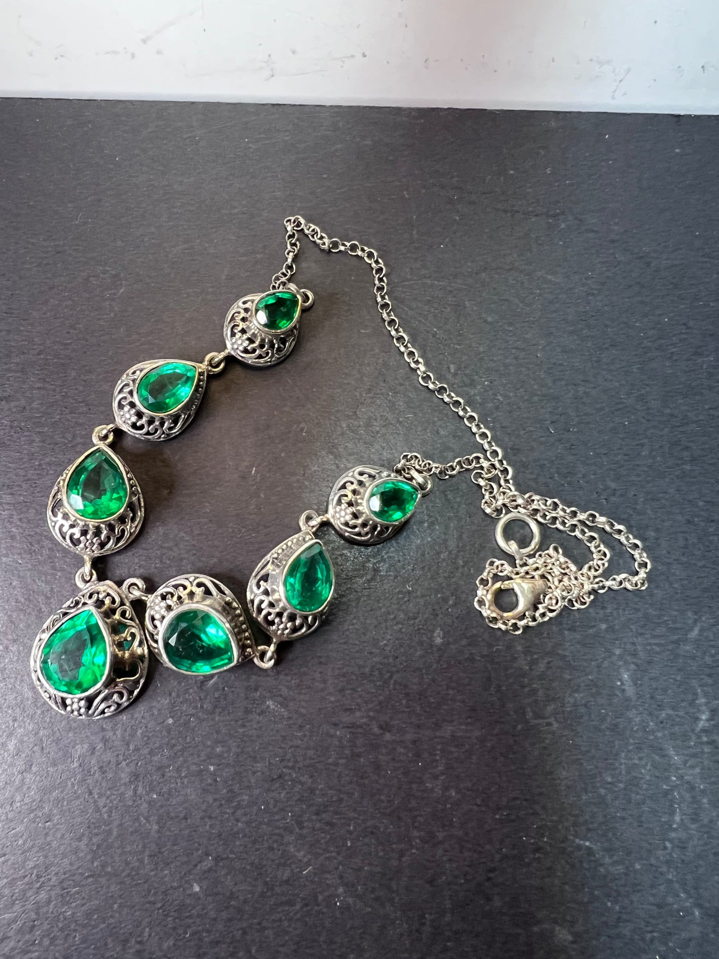 The Green Queen Quartz and sterling silver vintage necklace