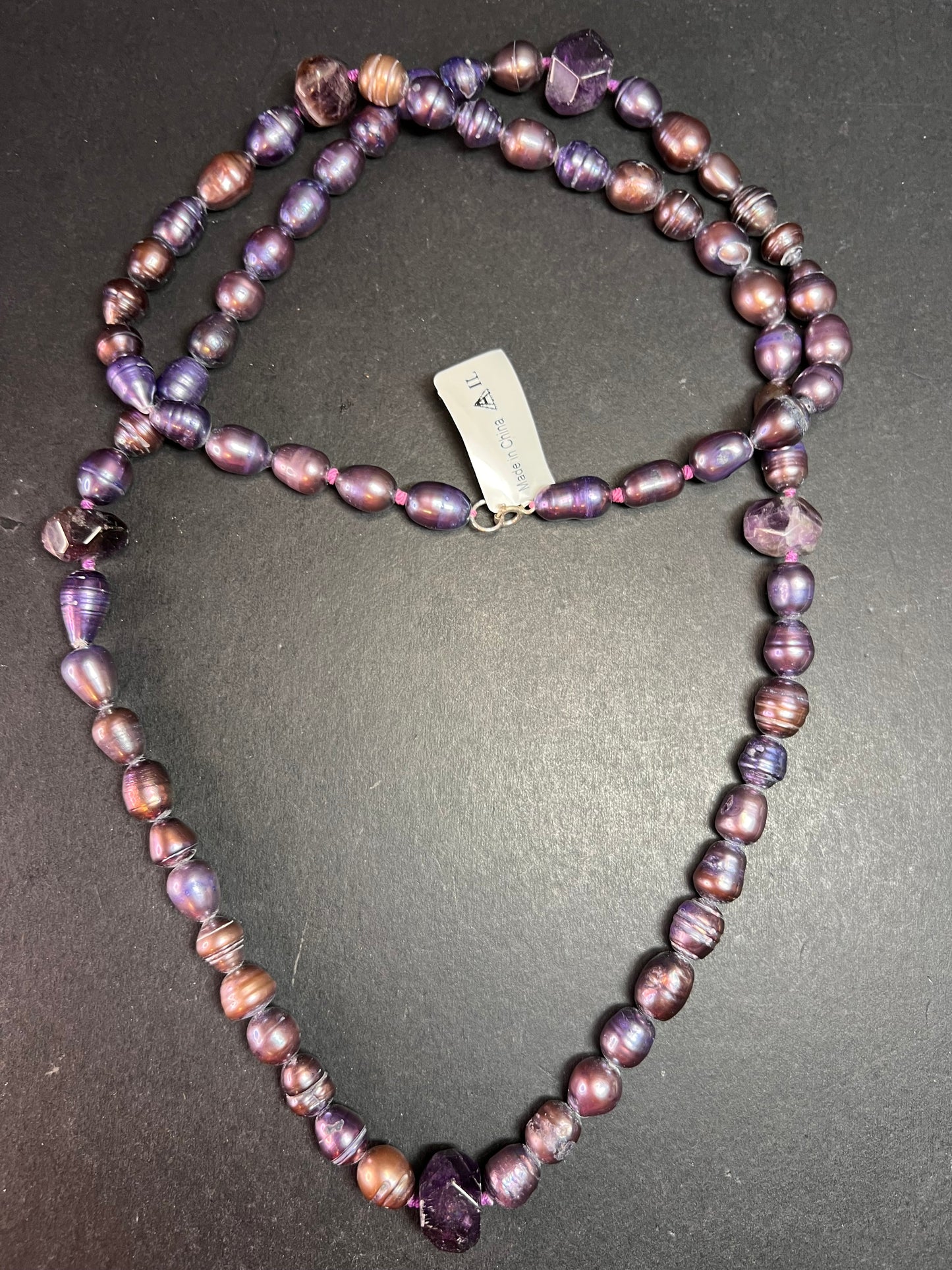 NEW purple pearls and amethyst necklace with sterling silver clasp