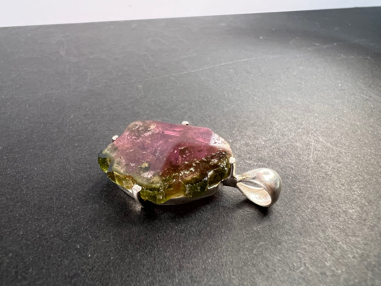 NEW Watermelon tourmaline slice sterling silver pendant 3.83 grams
