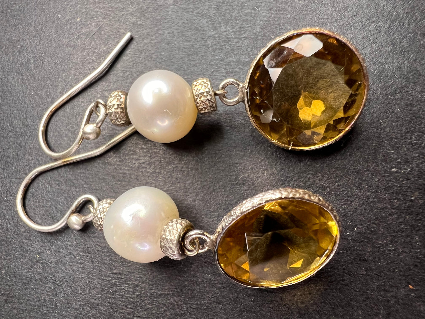 Citrine and pearl sterling silver dangle earrings