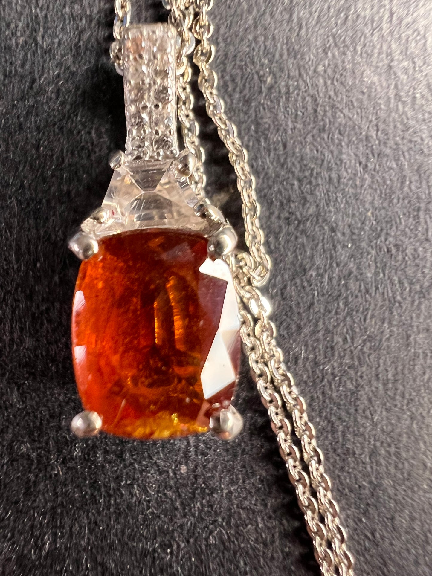NEW tangerine kyanite and zircon pendant and chain in rhodium over sterling silver