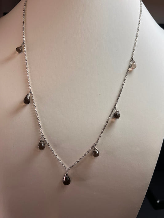NEW smoky quartz Sterling silver 20 inch station necklace