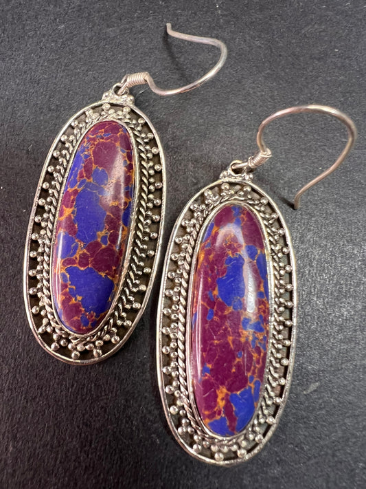 NEW purple Mojave turquoise in black oxidized sterling silver earrings