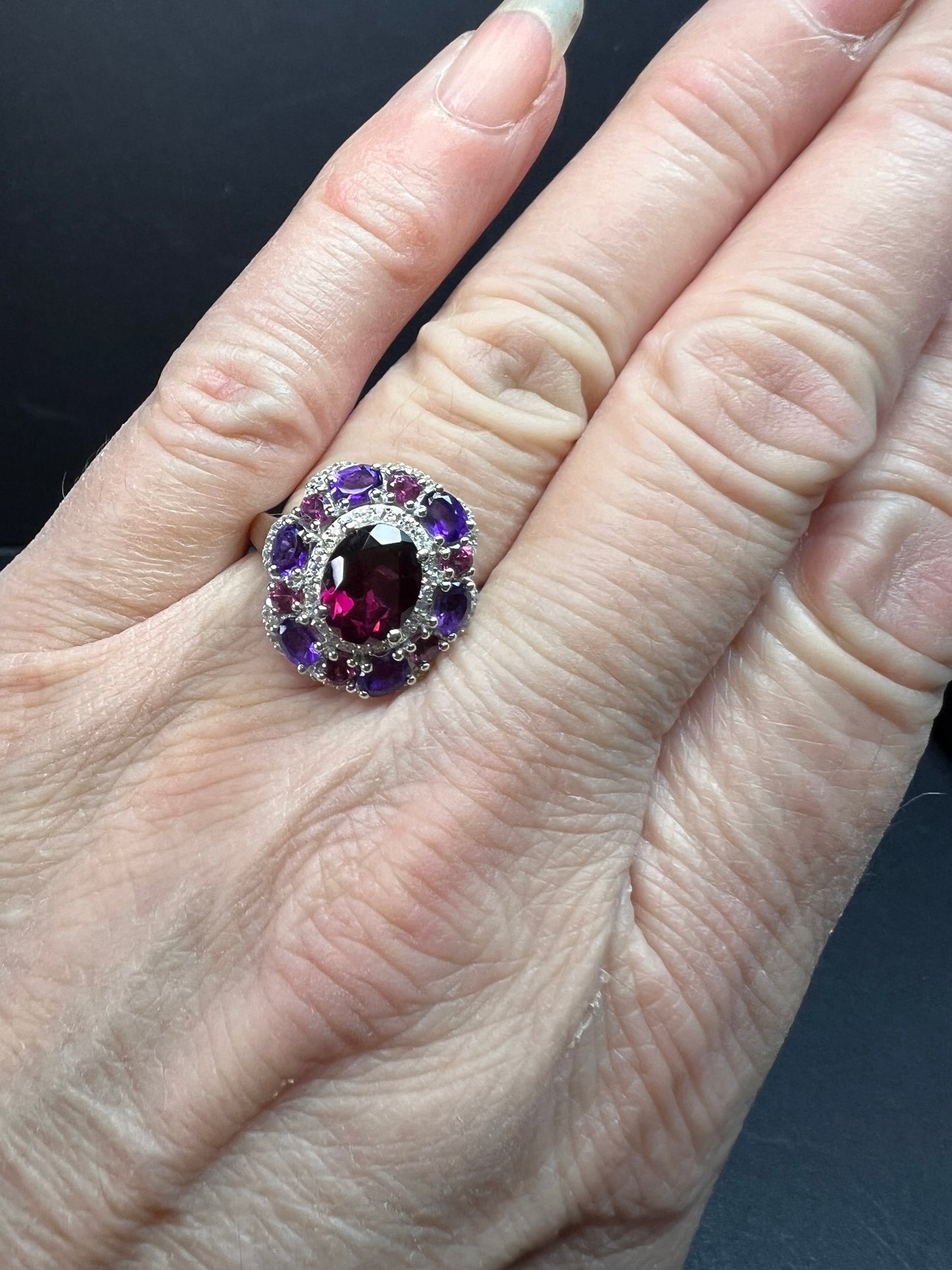NEW rhodolite garnet and amethyst ring in sterling silver size 7