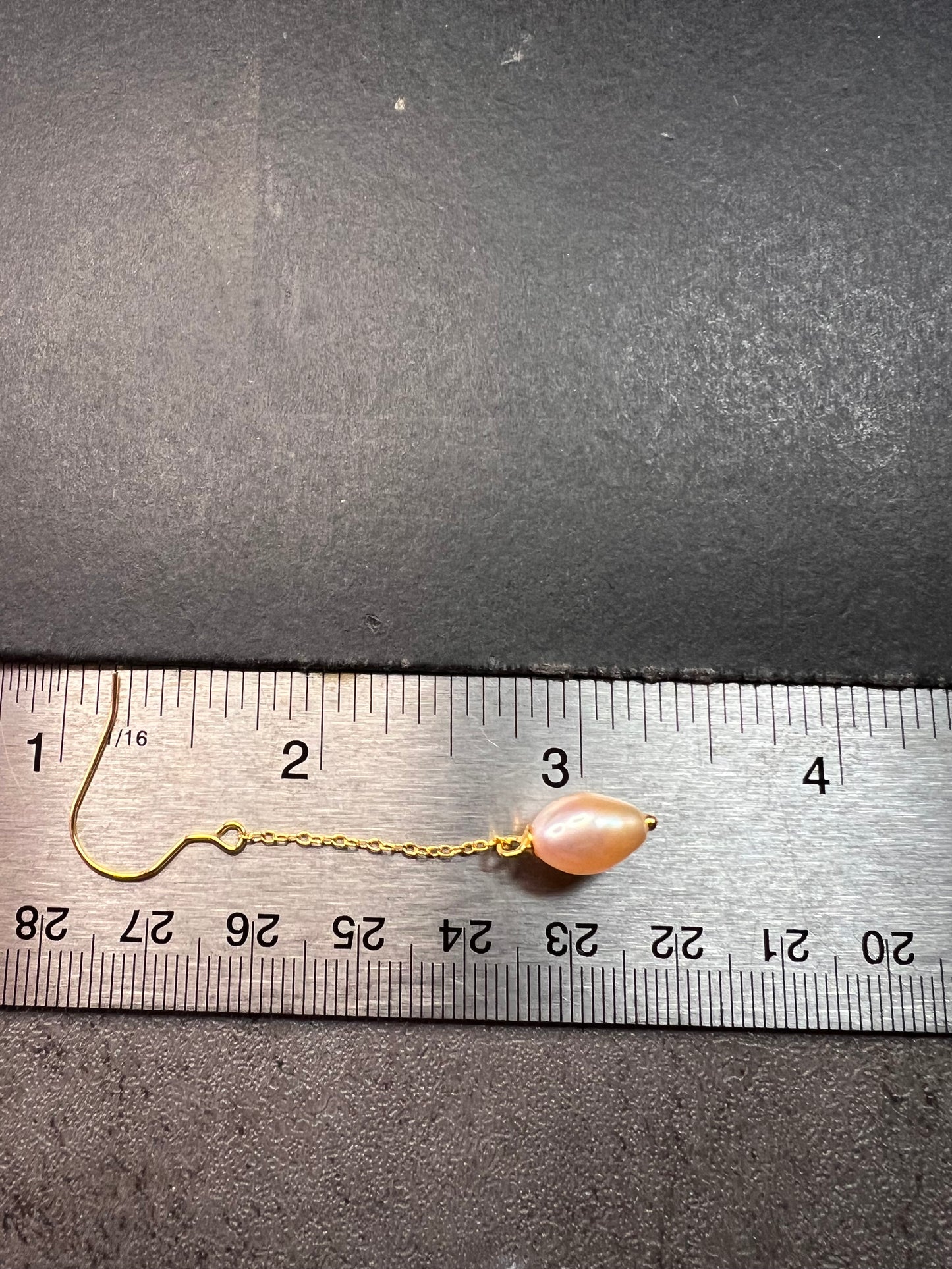 NEW peachy pink freshwater pearl chain dangles on gold over sterling silver