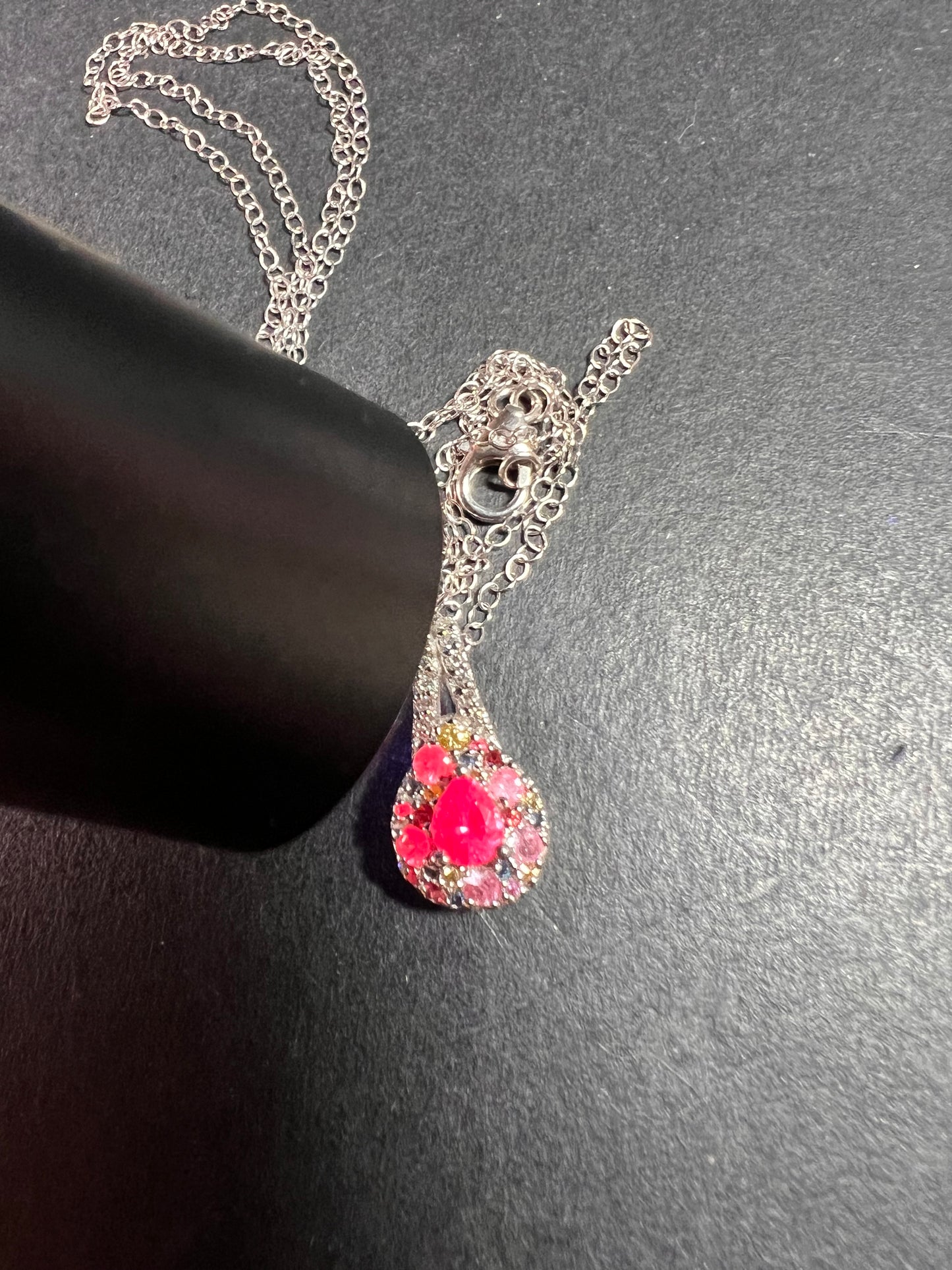 NEW purple multi sapphire sterling silver pendant and chain