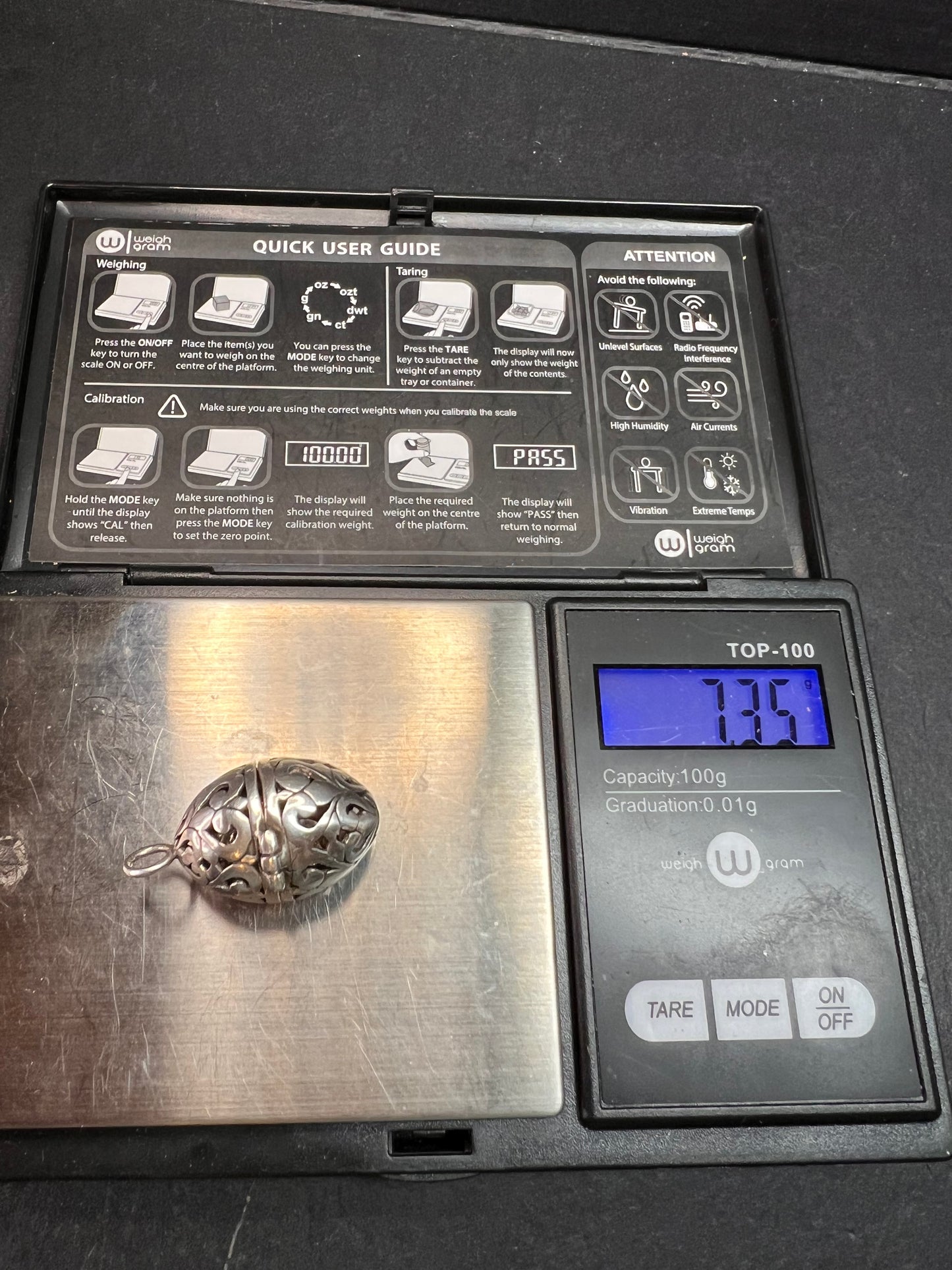 Vintage Sterling Silver Filigree Egg Locket Charm