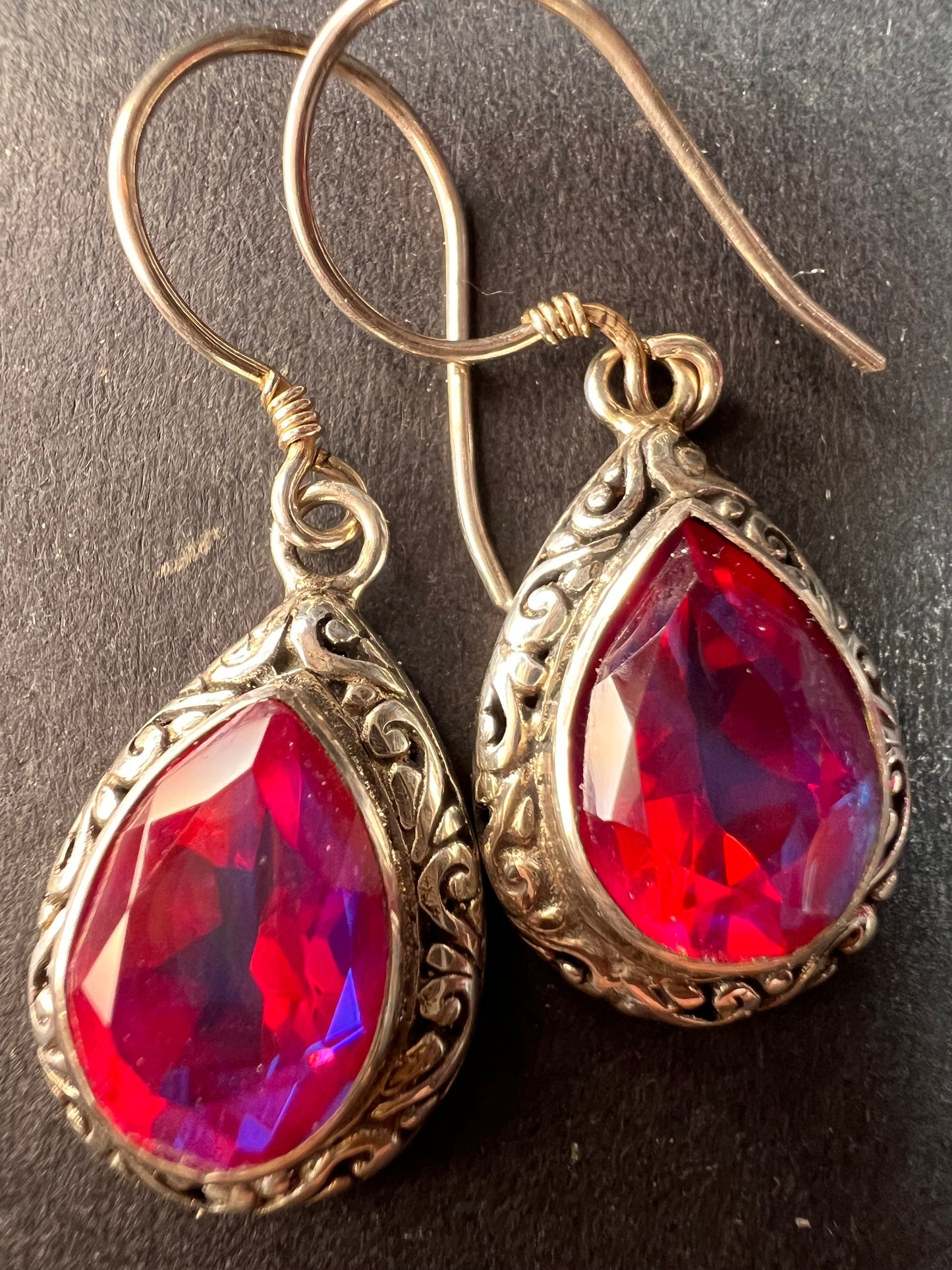Volcanic Quartz Bali style sterling silver teardrop earrings