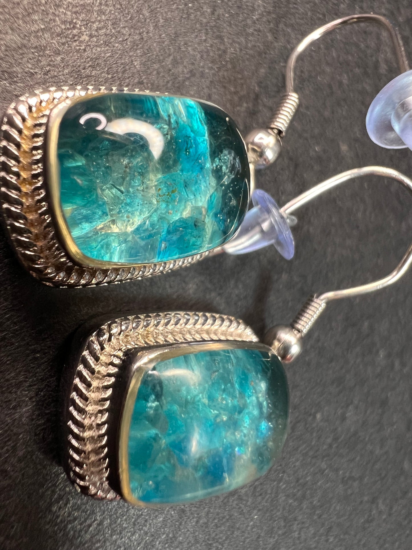 NEW neon apatite in matrix in platinum over copper