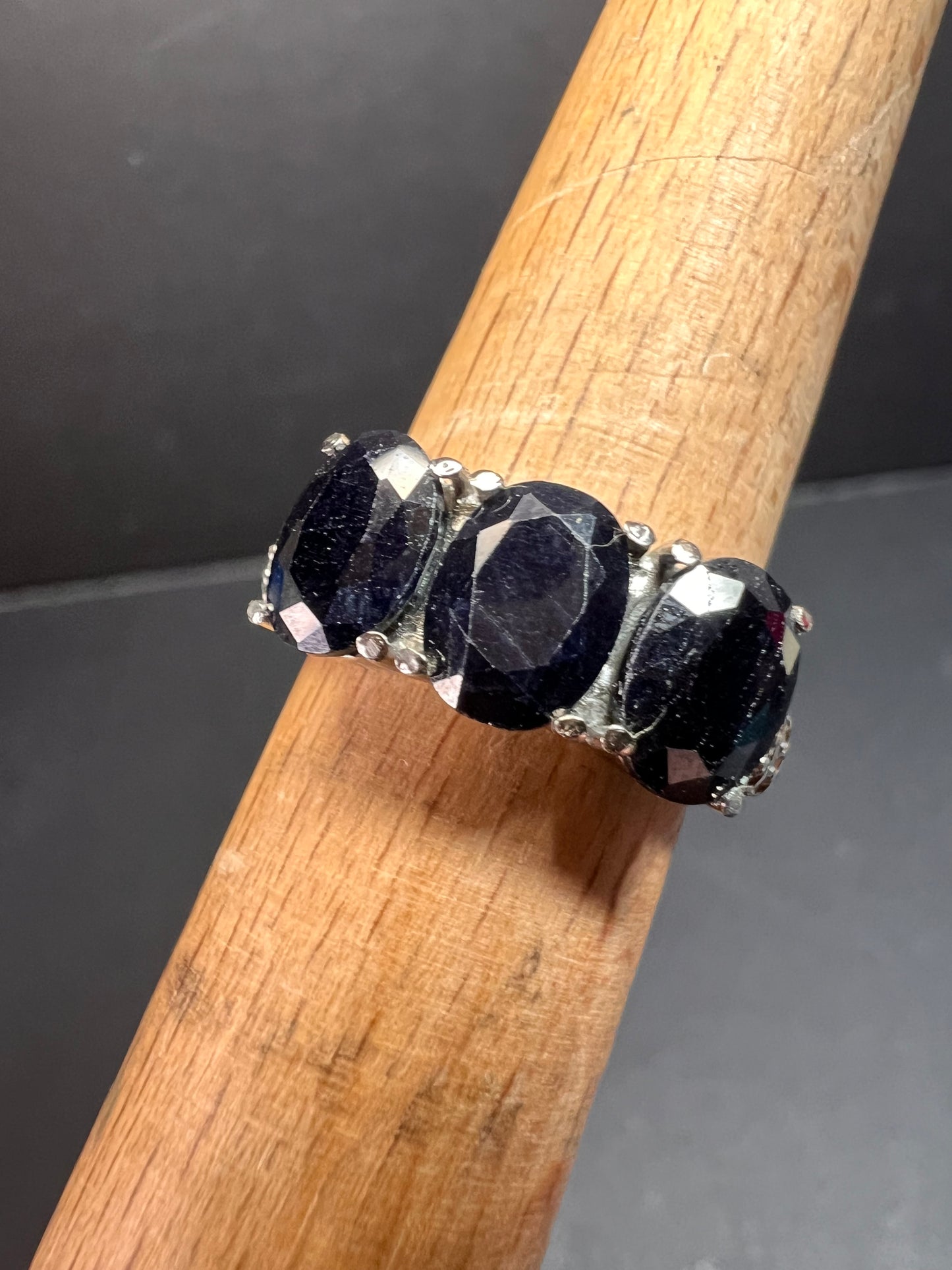 NEW midnight sapphire three stone ring in stainless steel size 7
