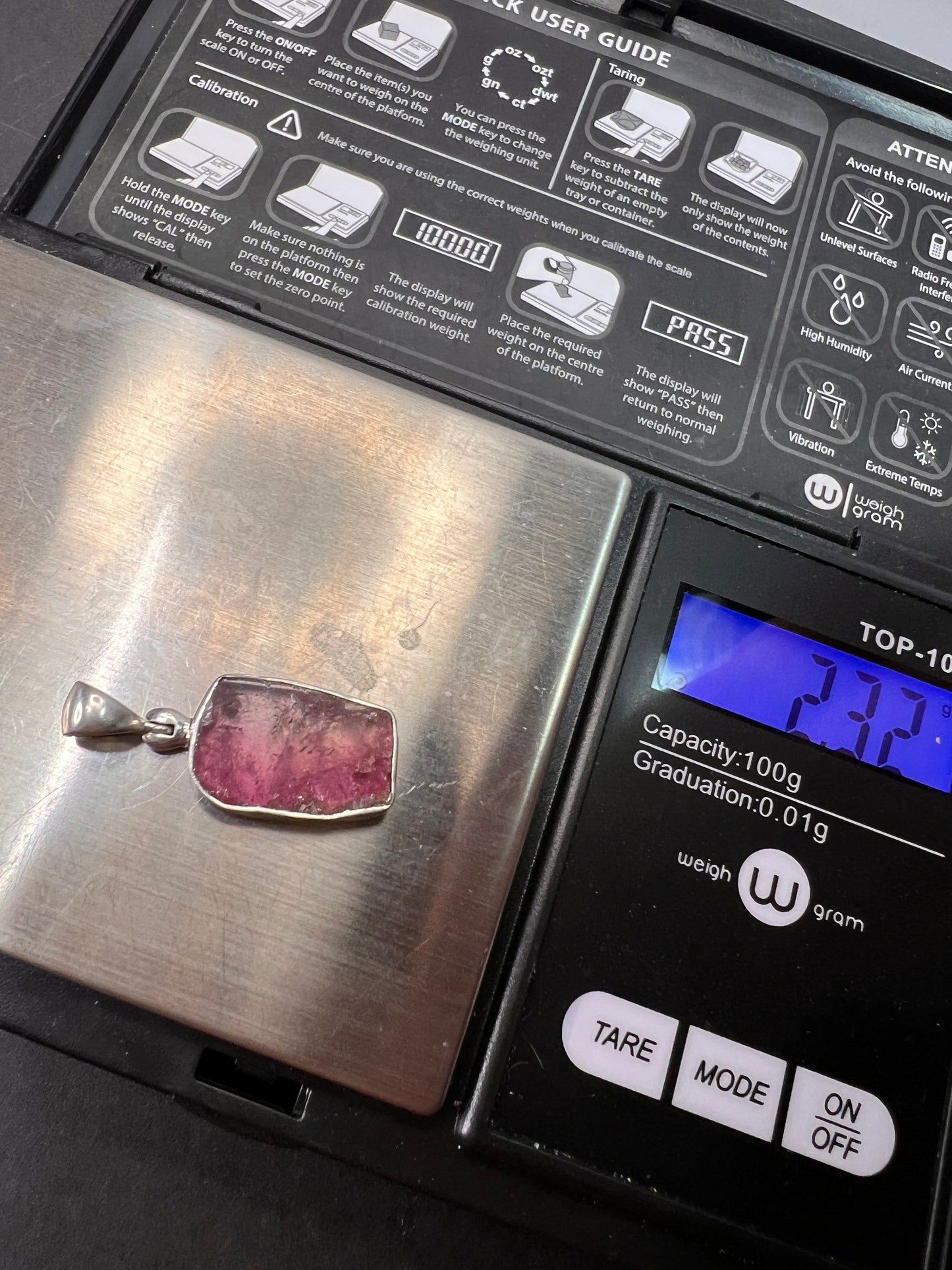 NEW Pink bi color tourmaline sterling silver pendant 2.32 grams