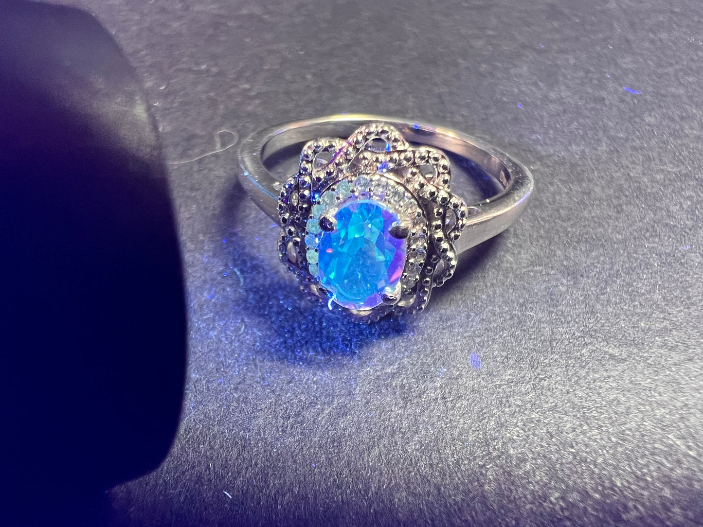 NEW Mercury Mystic topaz and zircon celestial halo ring in rhodium over sterling silver size 10