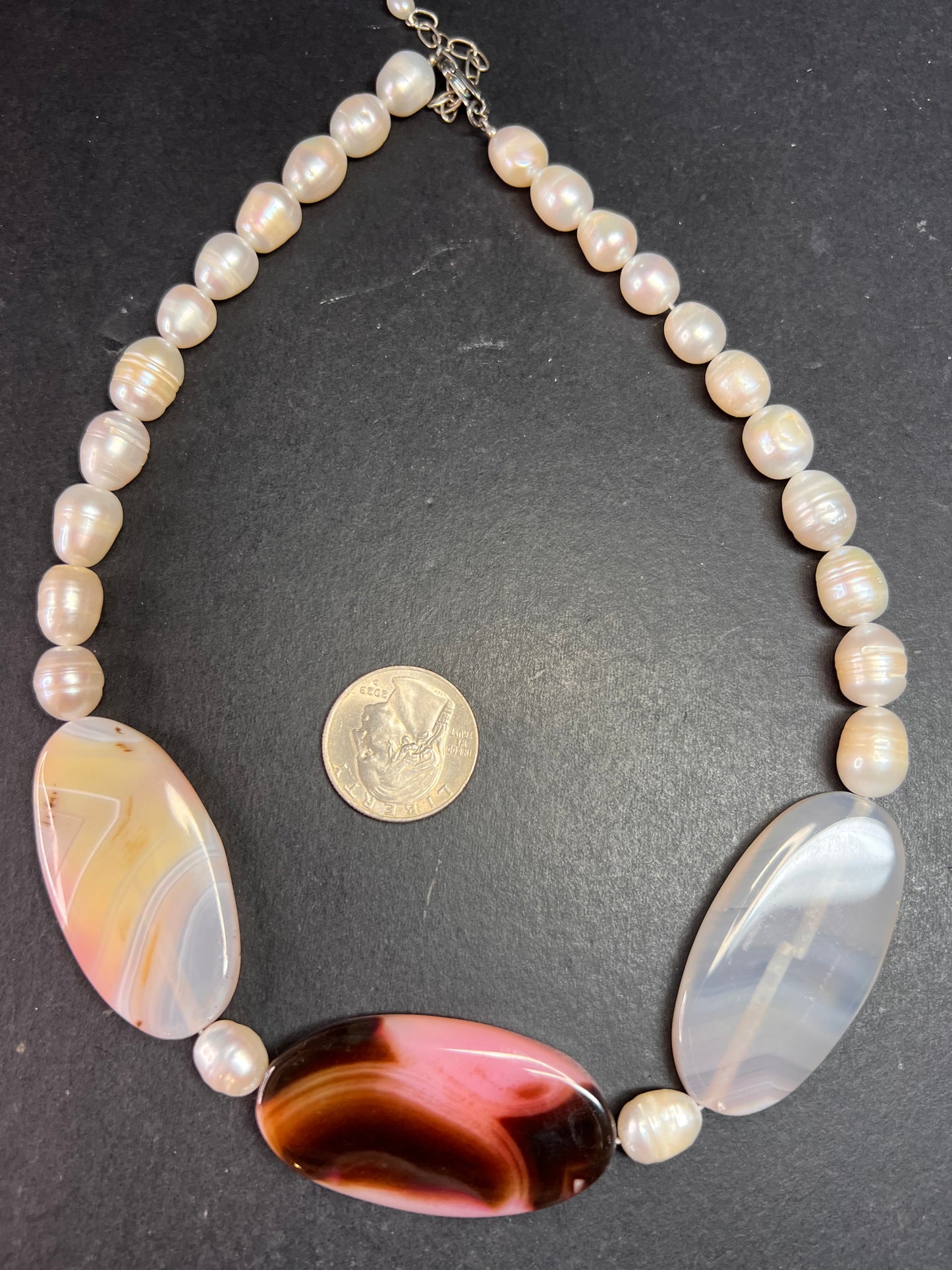 NEW freshwater pearl and agate necklace with sterling silver clasp