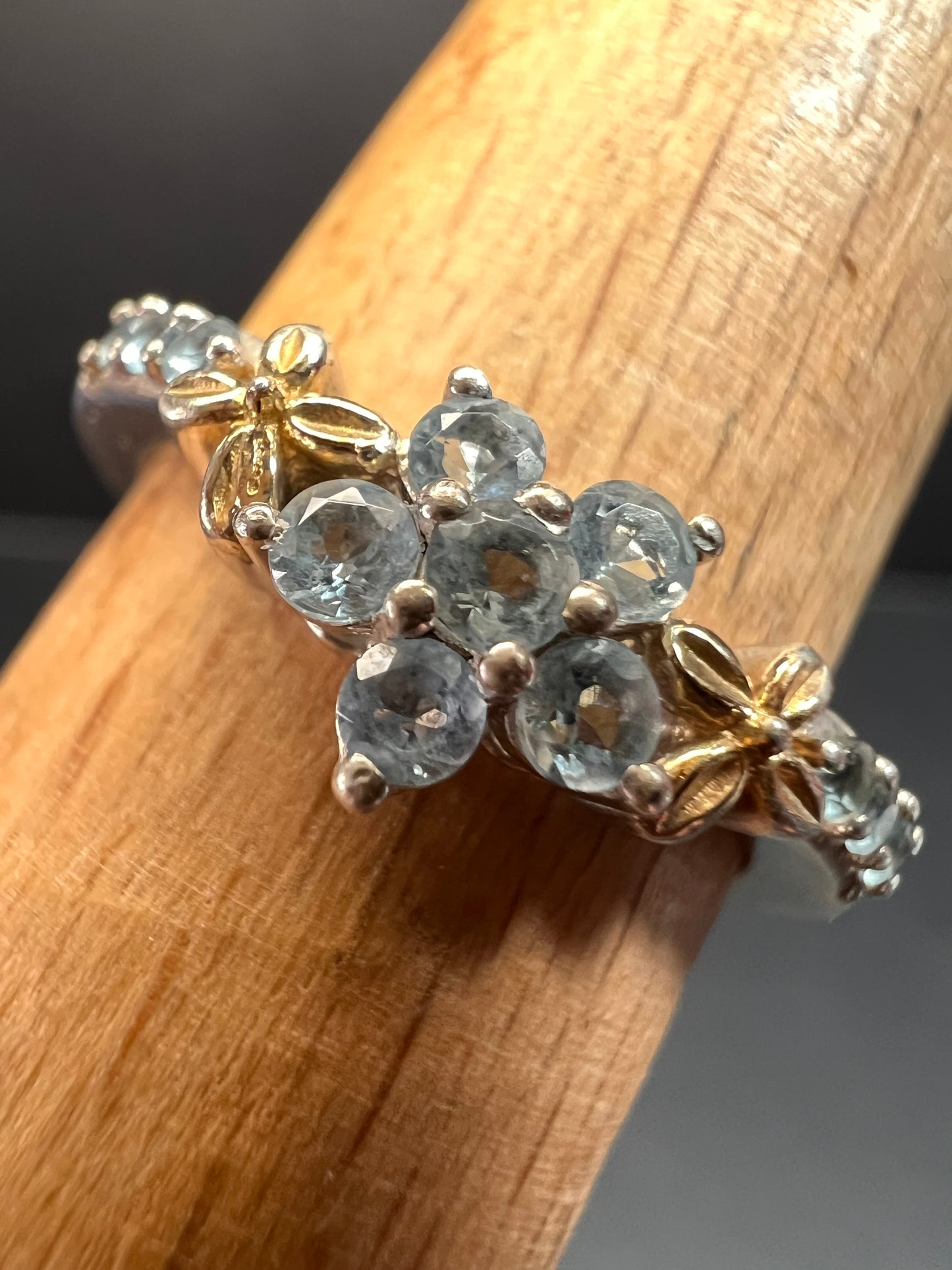 Chuck Clemency aquamarine two toned sterling silver ring size 8