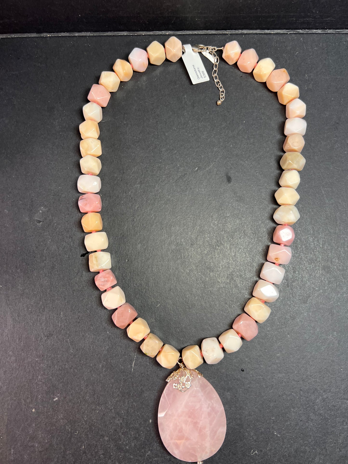 NEW pink opal and rose quartz Sterling silver necklace