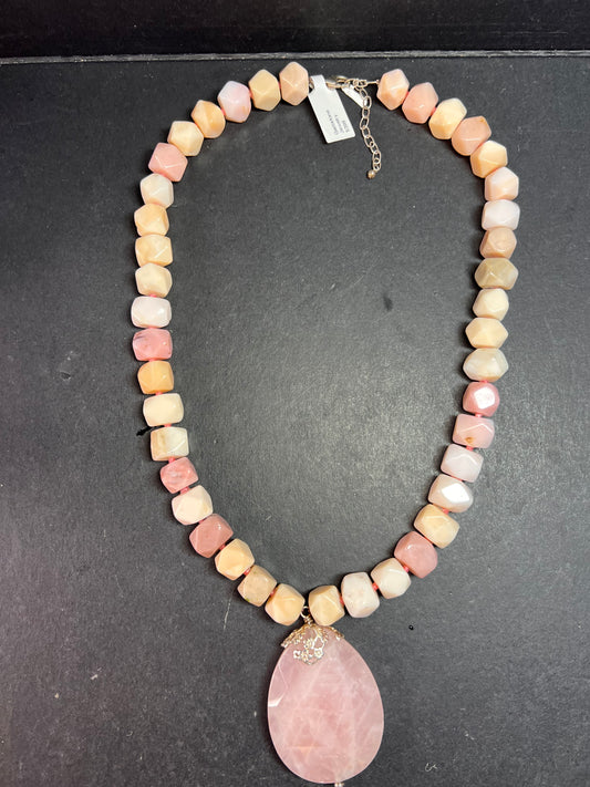NEW pink opal and rose quartz Sterling silver necklace