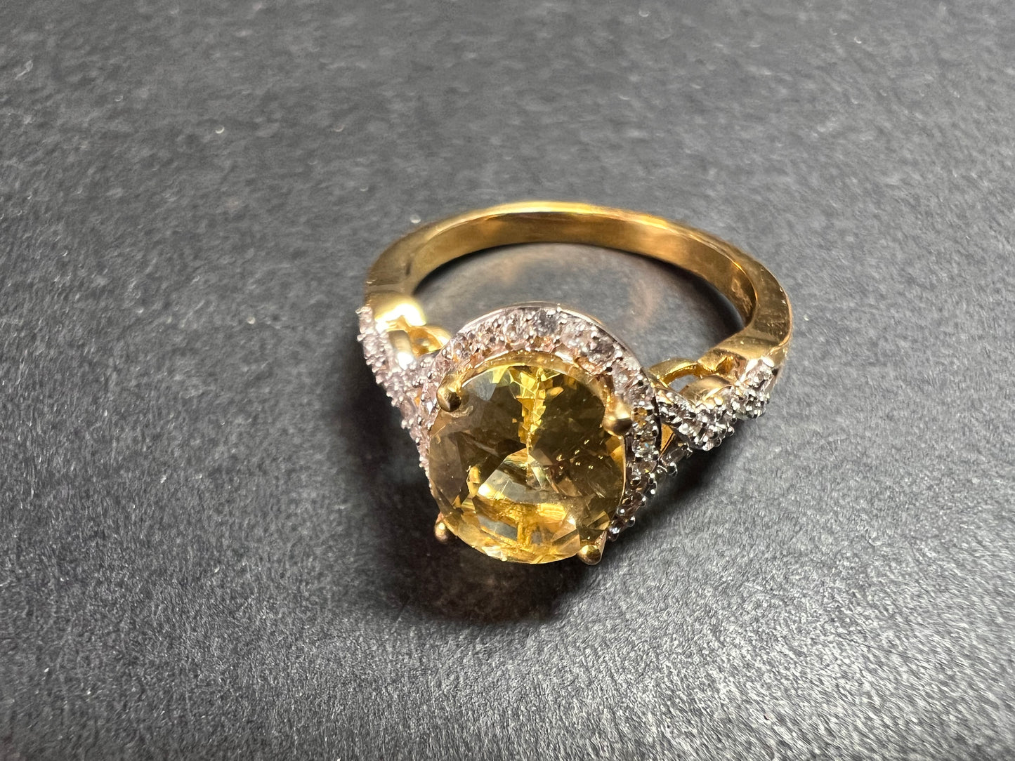 NEW yellow apatite and zircon halo ring in vermeil size 6