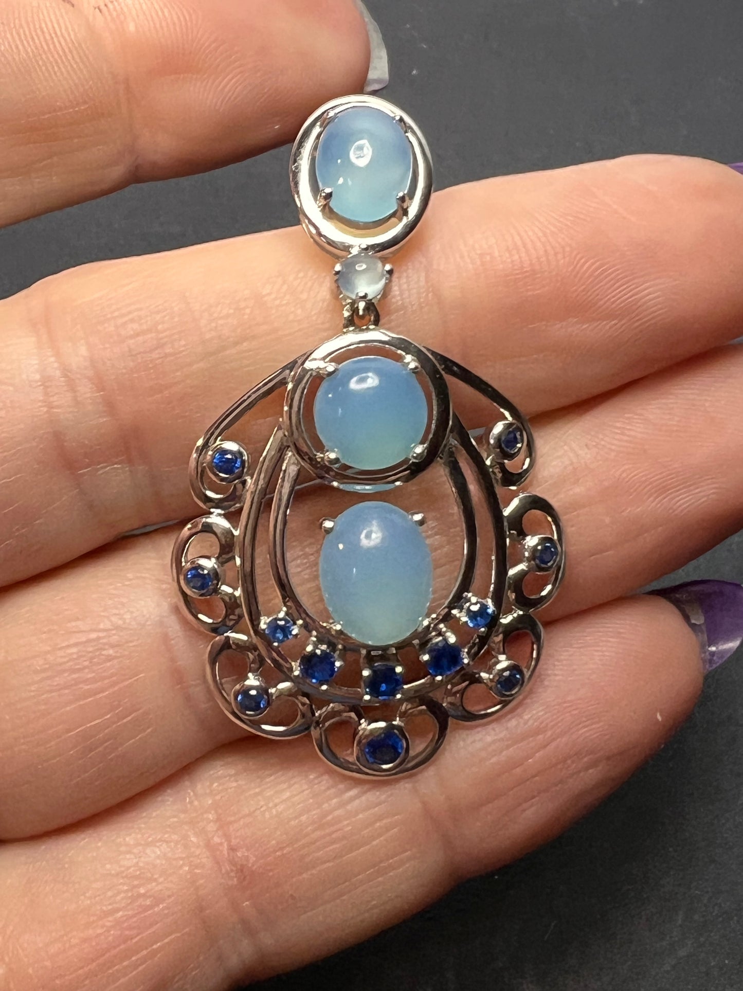 LAB BLUE SPINEL AND BLUE CHALCEDONY RHODIUM OVER SILVER EARRINGS