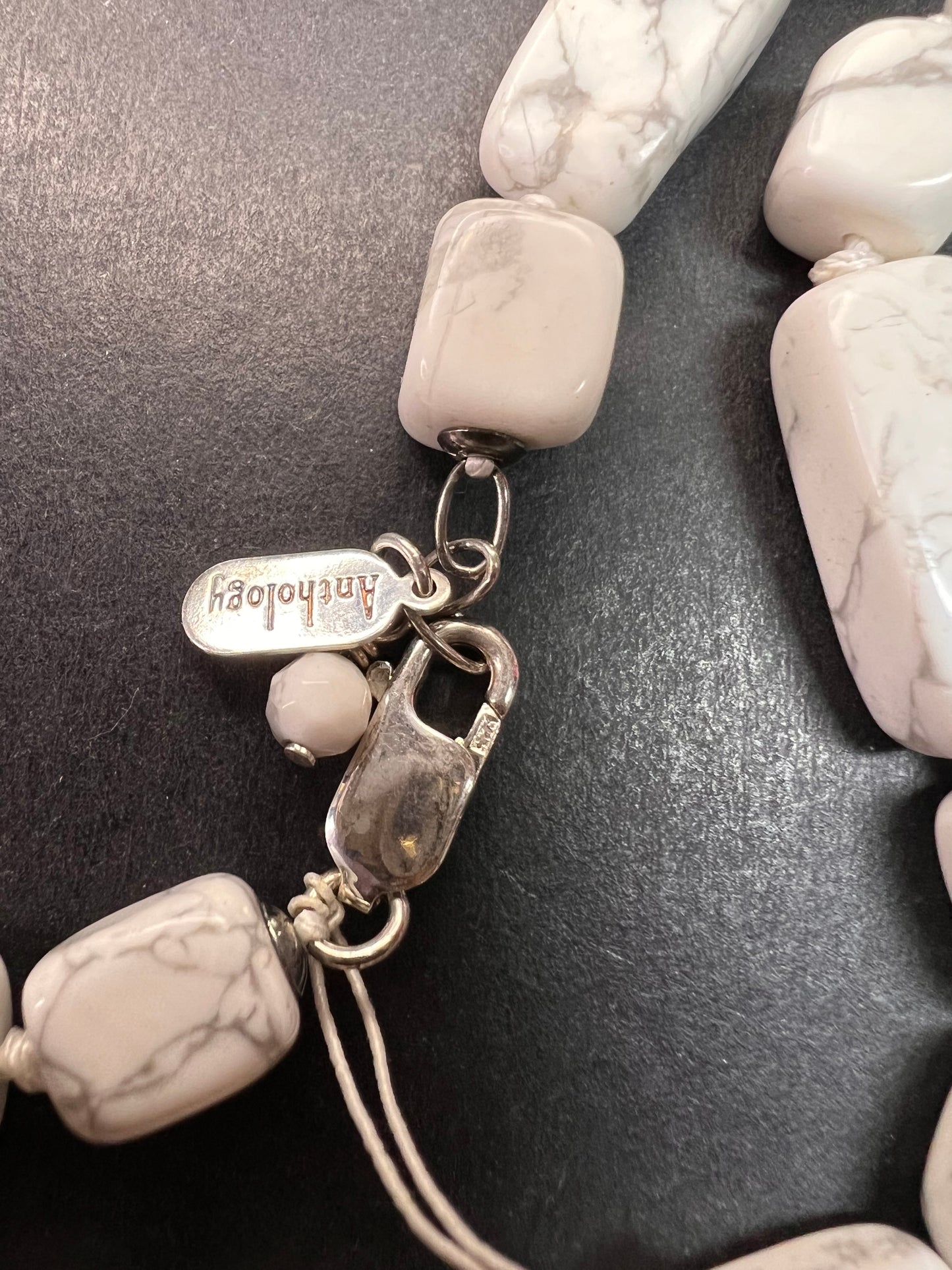 NEW howlite 36 inch knotted necklace with sterling silver clasp