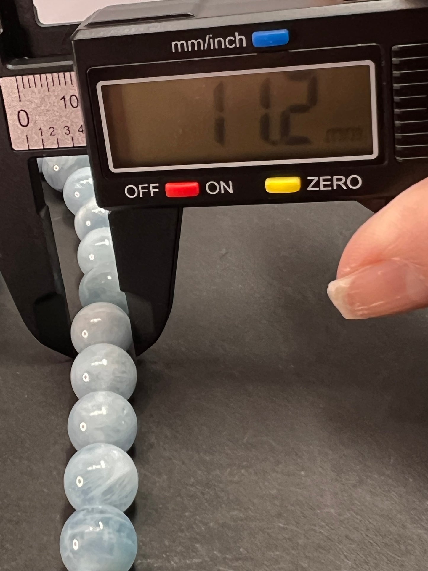 Aquamarine 11mm beaded necklace with sterling silver clasp