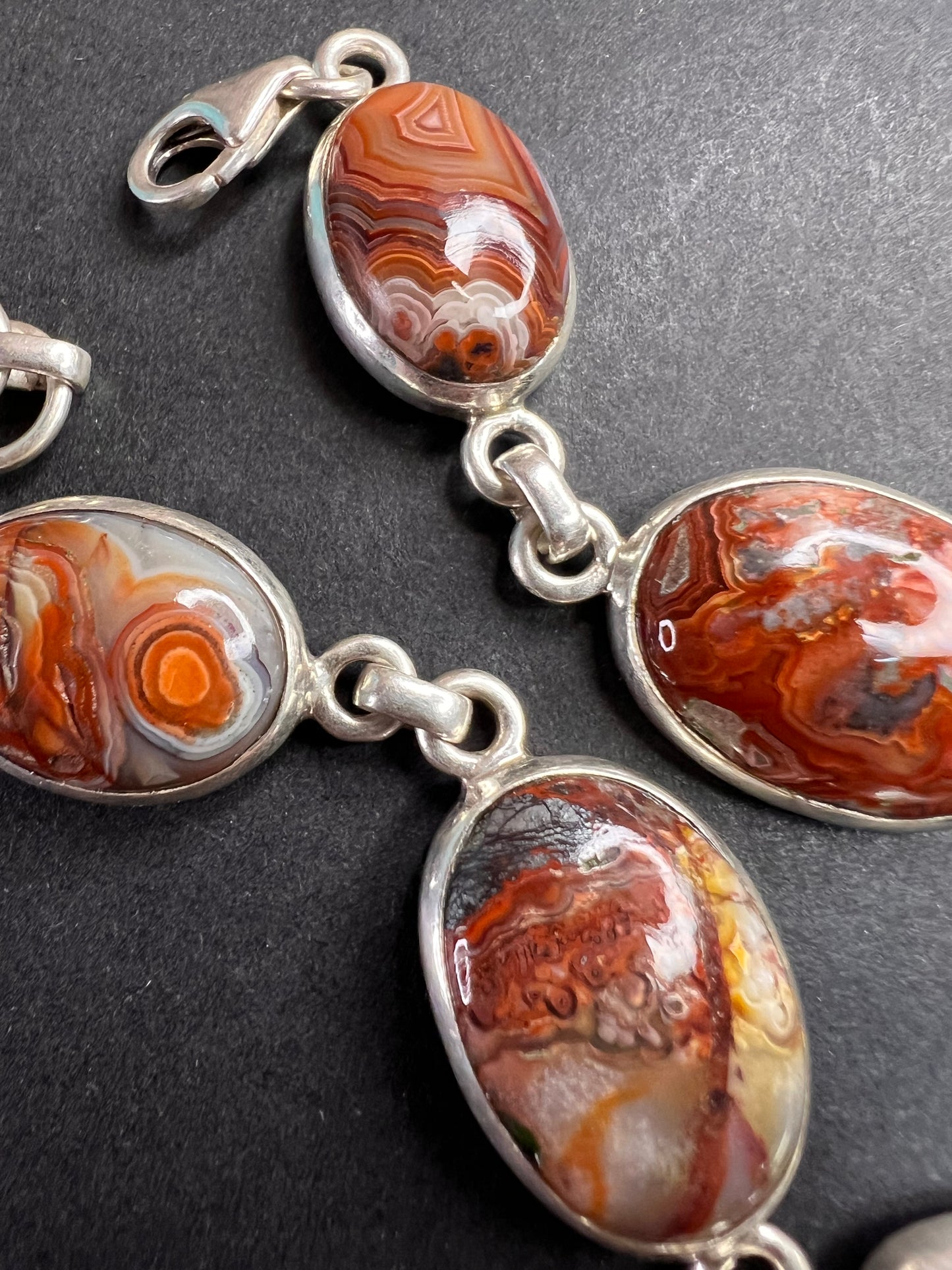 NEW Crazy lace agate Sterling silver link bracelet 21.55 grams
