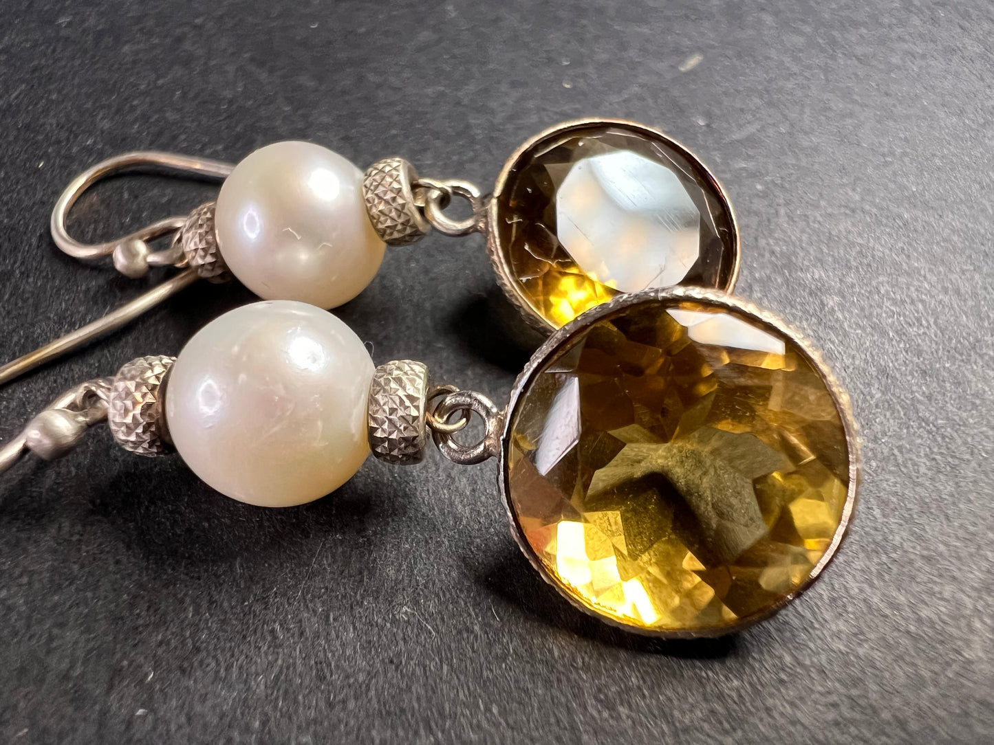 Citrine and pearl sterling silver dangle earrings