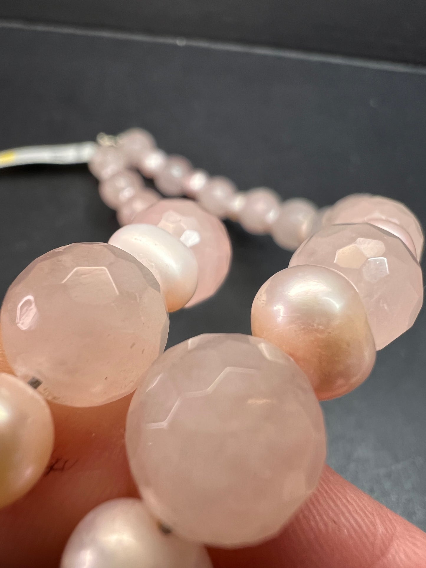 NEW rose quartz and pearl sterling silver necklace