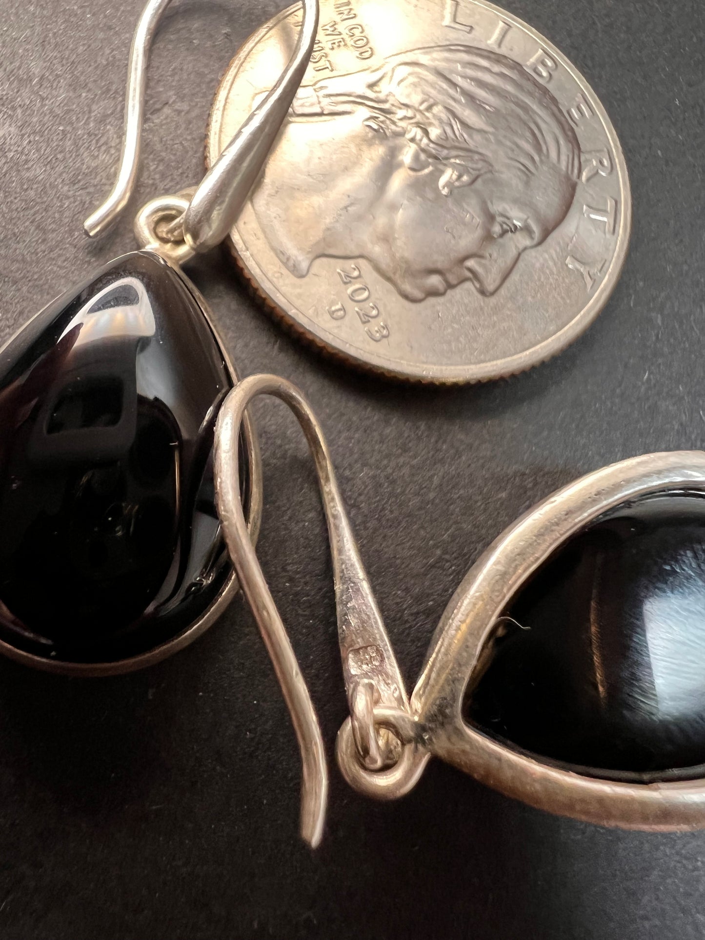 NEW Black onyx sterling silver teardrop earrings 8.12 grams