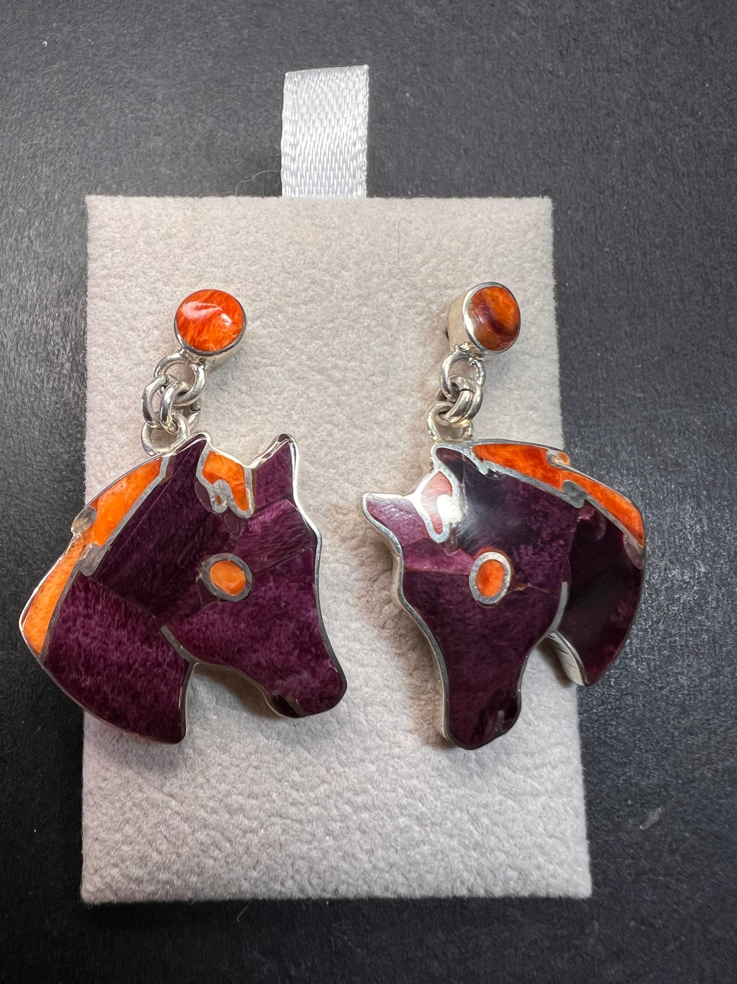 NEW Peruvian spiny oyster sterling silver horse head earrings