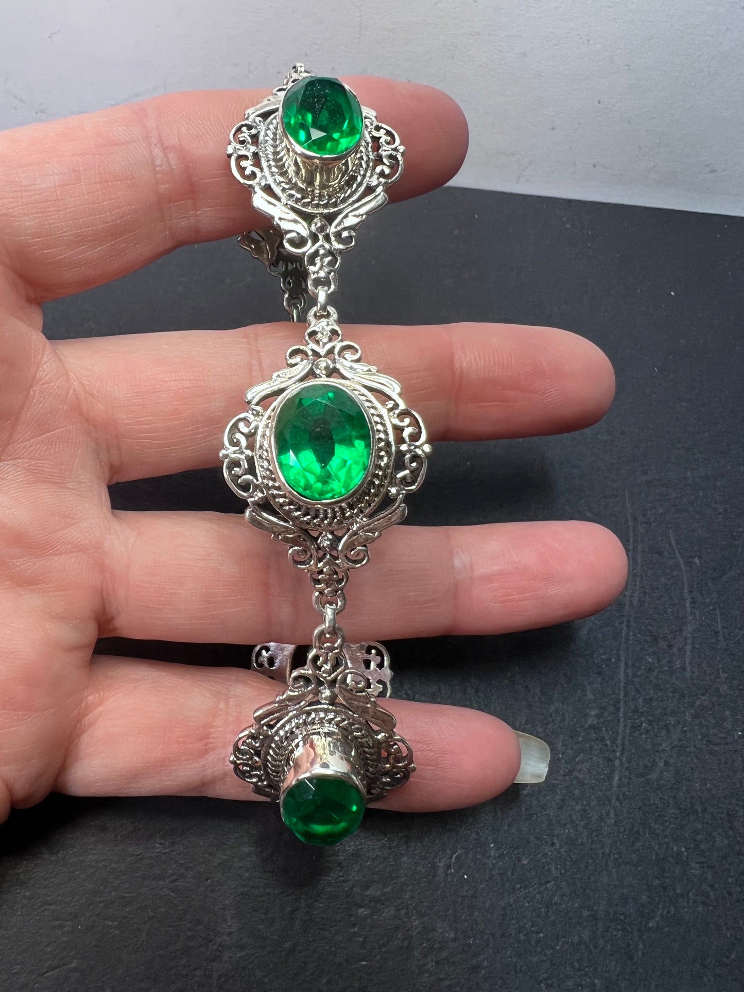 The Green Queen vintage Sterling silver toggle bracelet with green quartz