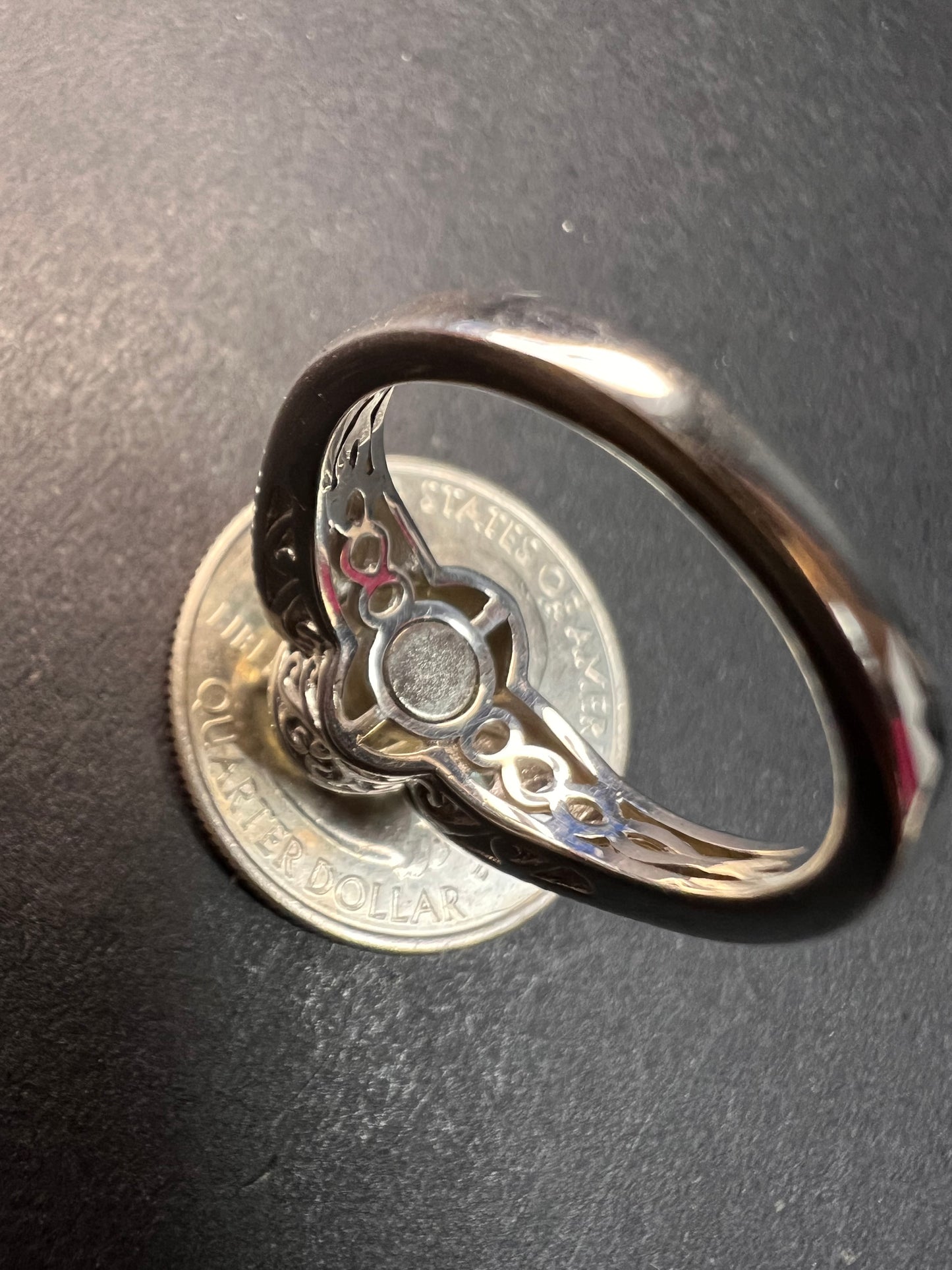 Prasiolite and apatite ring in platinum over copper size 8