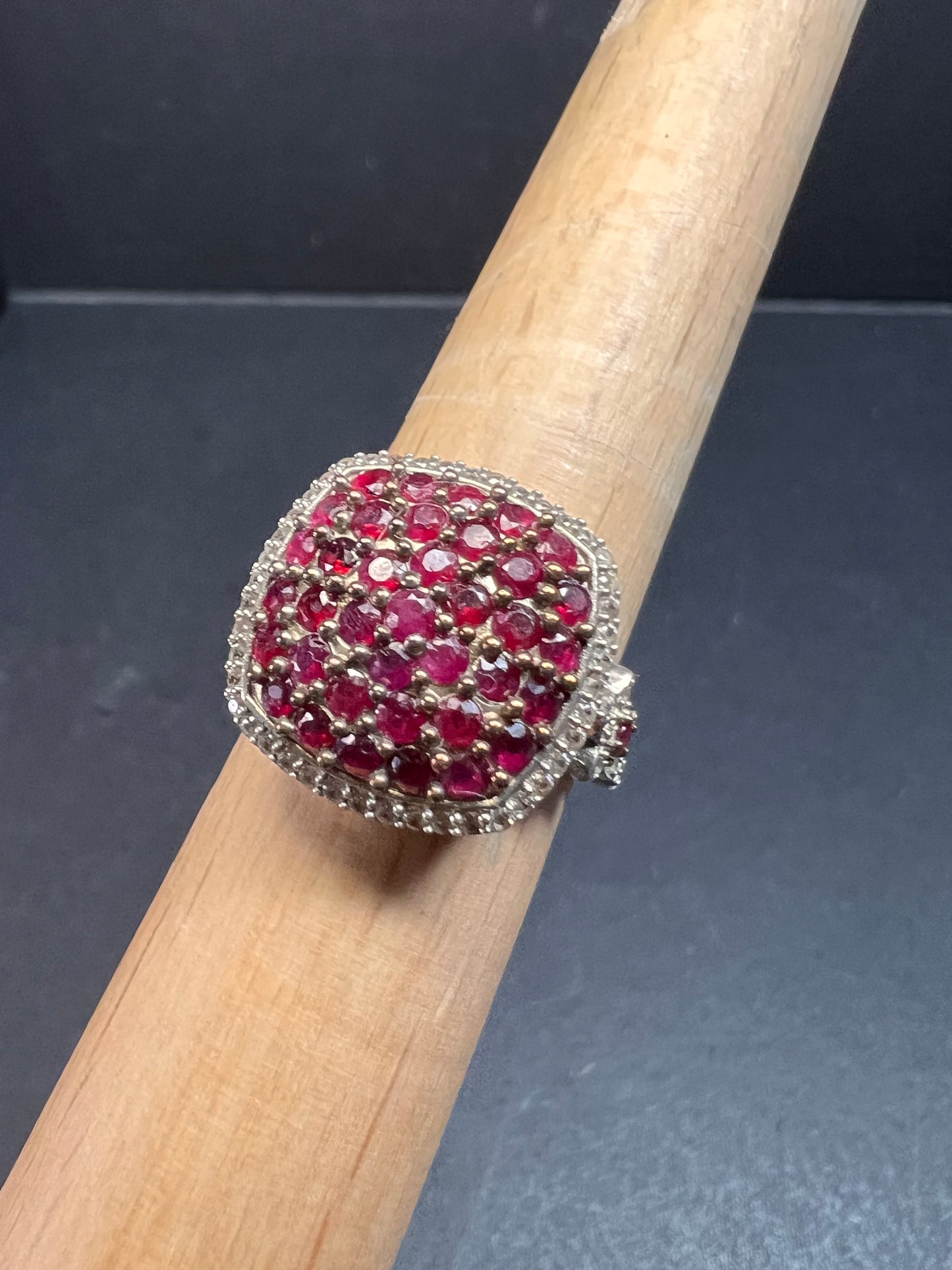 NEW Ruby and zircon cluster ring in rhodium over sterling silver size 8