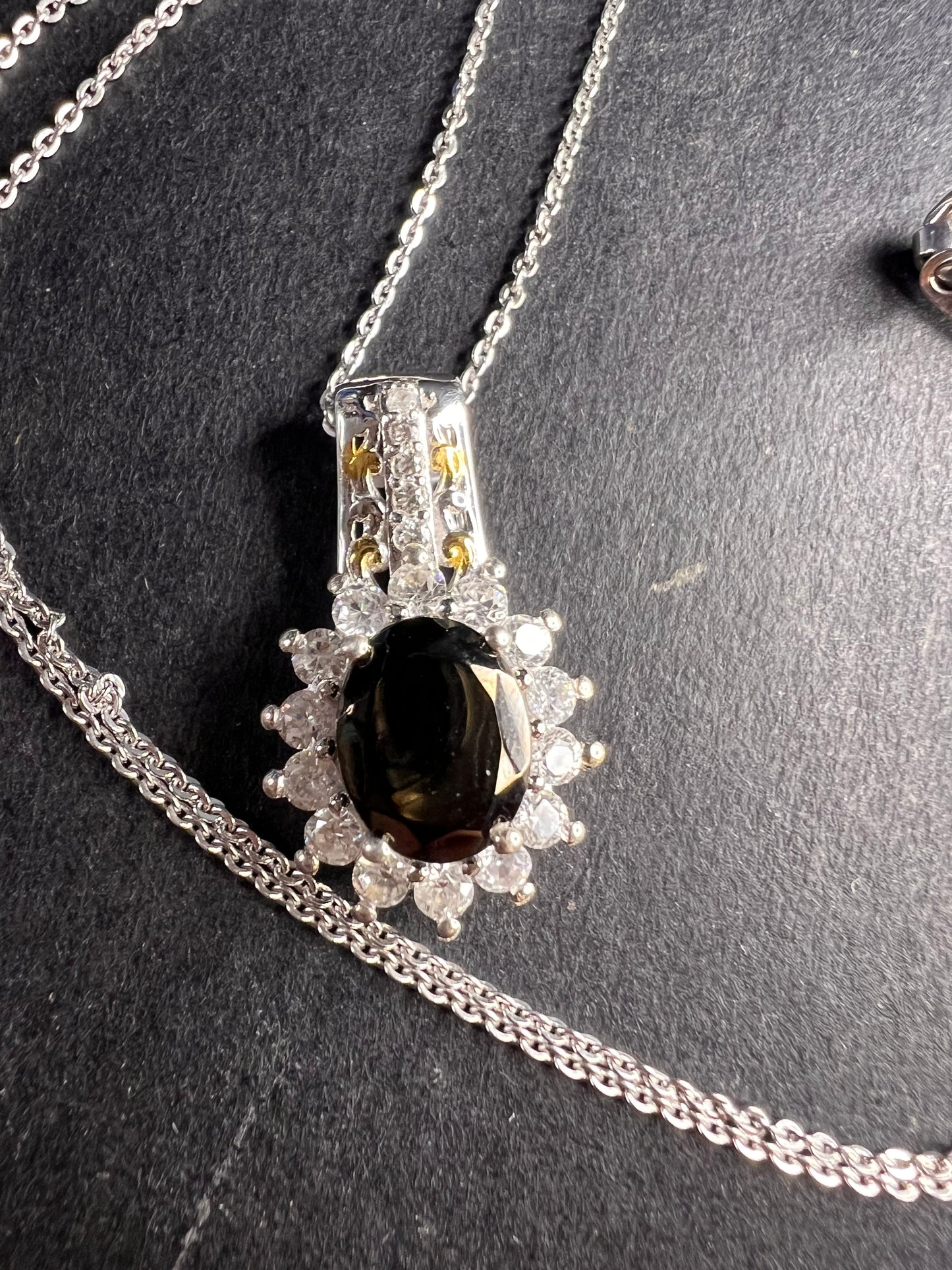 NEW elite Shungite and zircon pendant and chain in vermeil and rhodium over sterling silver
