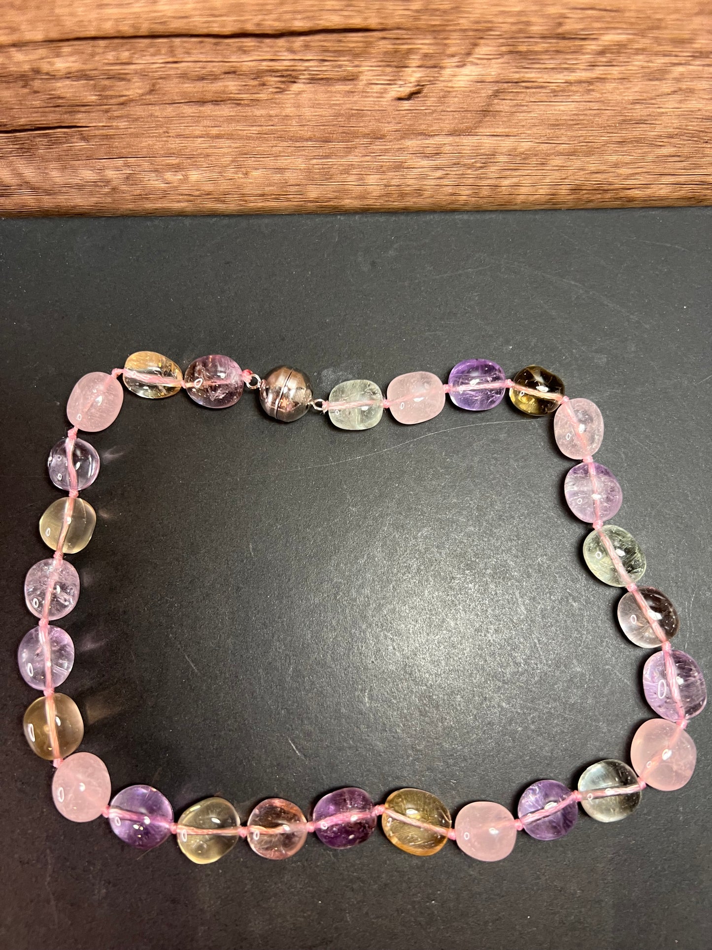 NEW Multi quartz knotted 18 inch necklace with 925 magnetic clasp