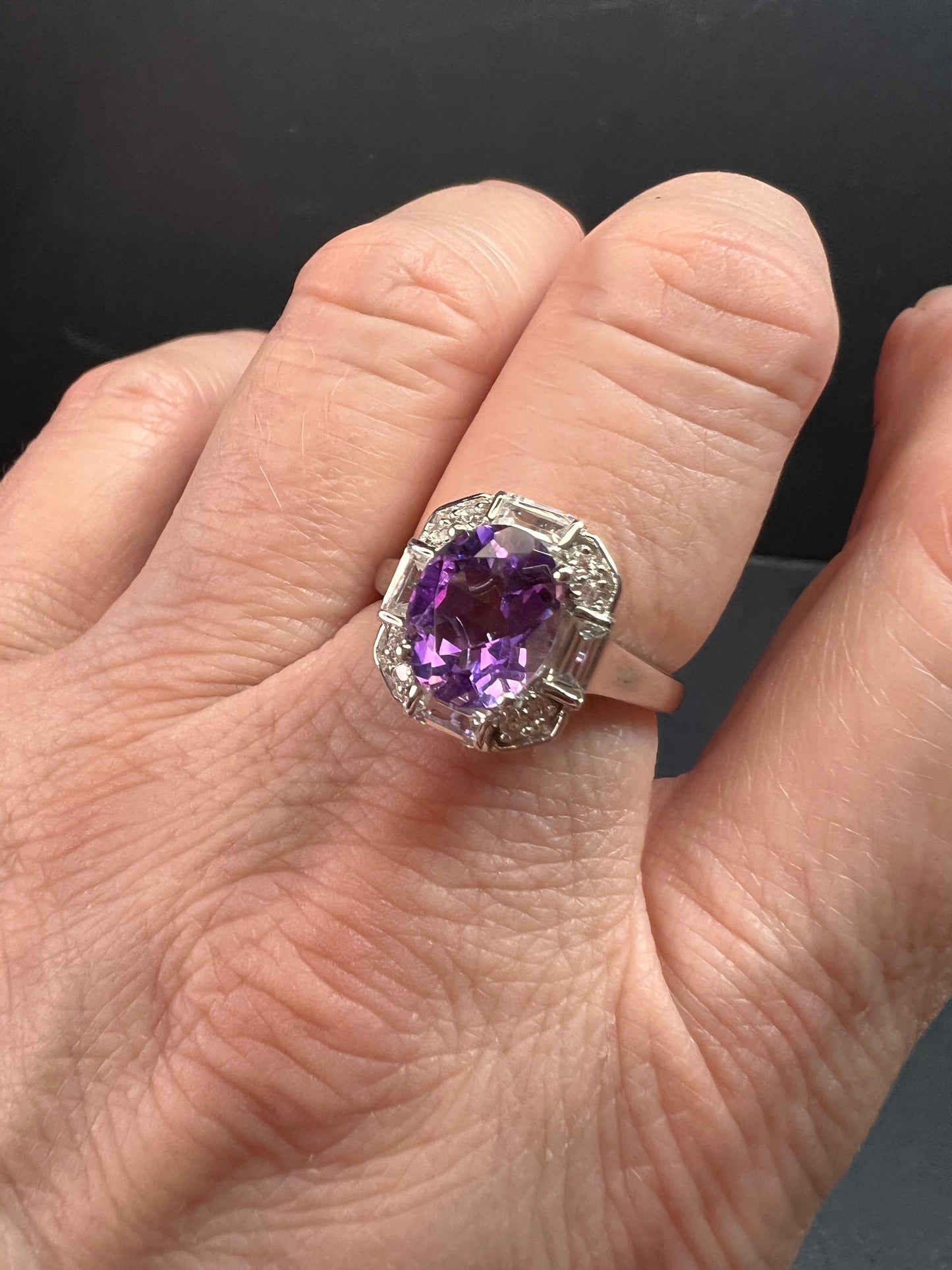 NEW Rose de France amethyst art deco sterling silver ring size 8