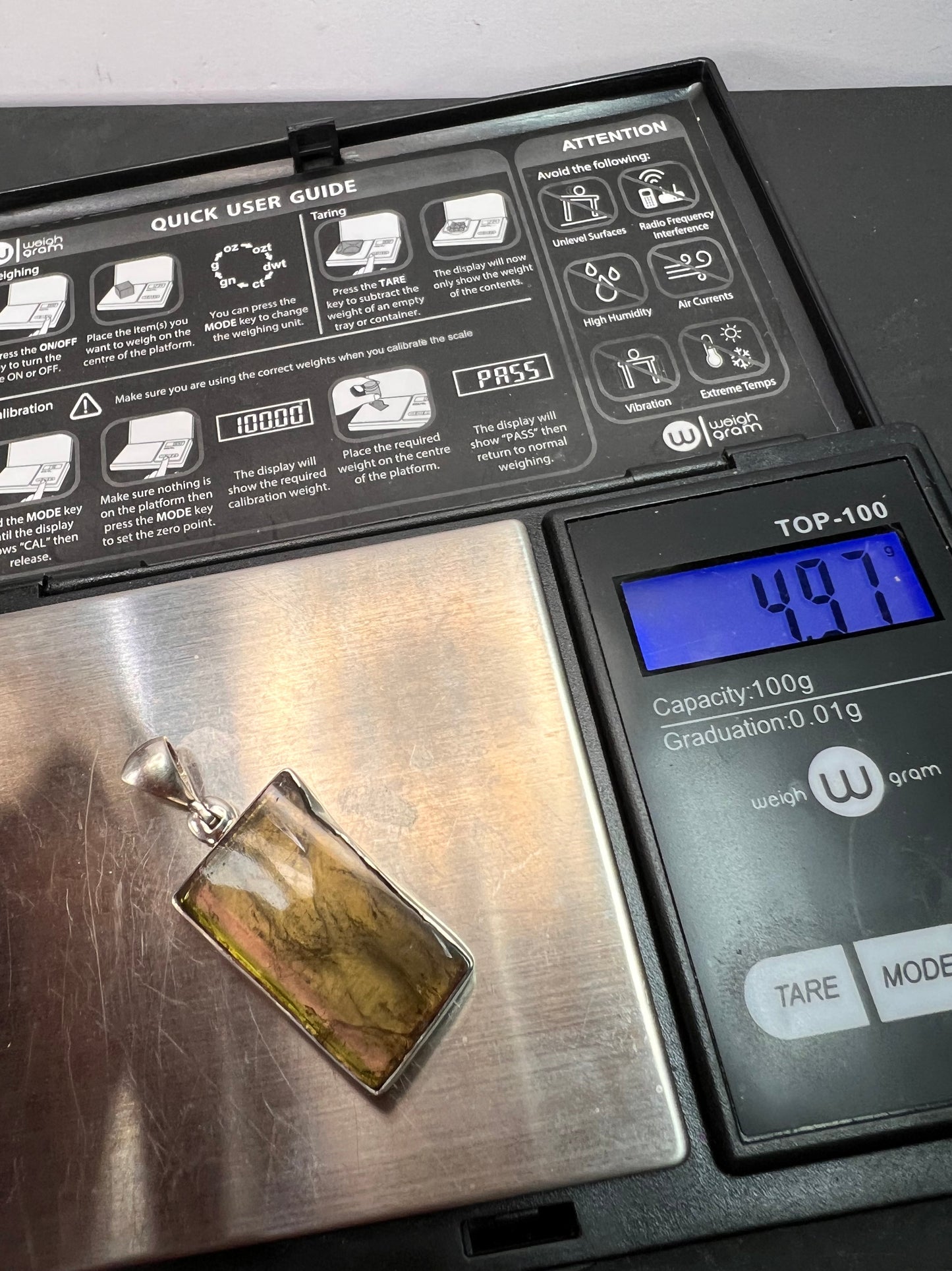 NEW Green watermelon tourmaline sterling silver pendant 4.97 grams