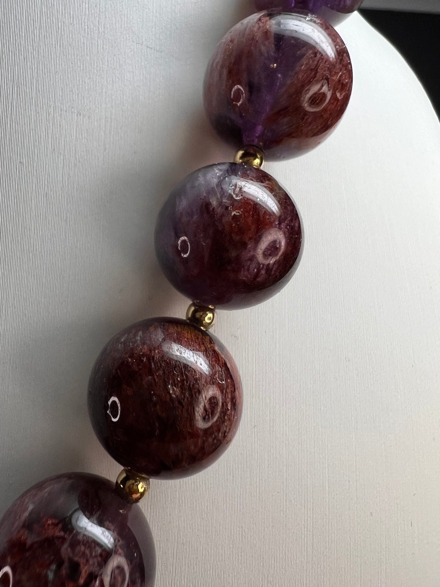 NEW Cacoxenite in amethyst graduated beaded necklace with gold vermeil