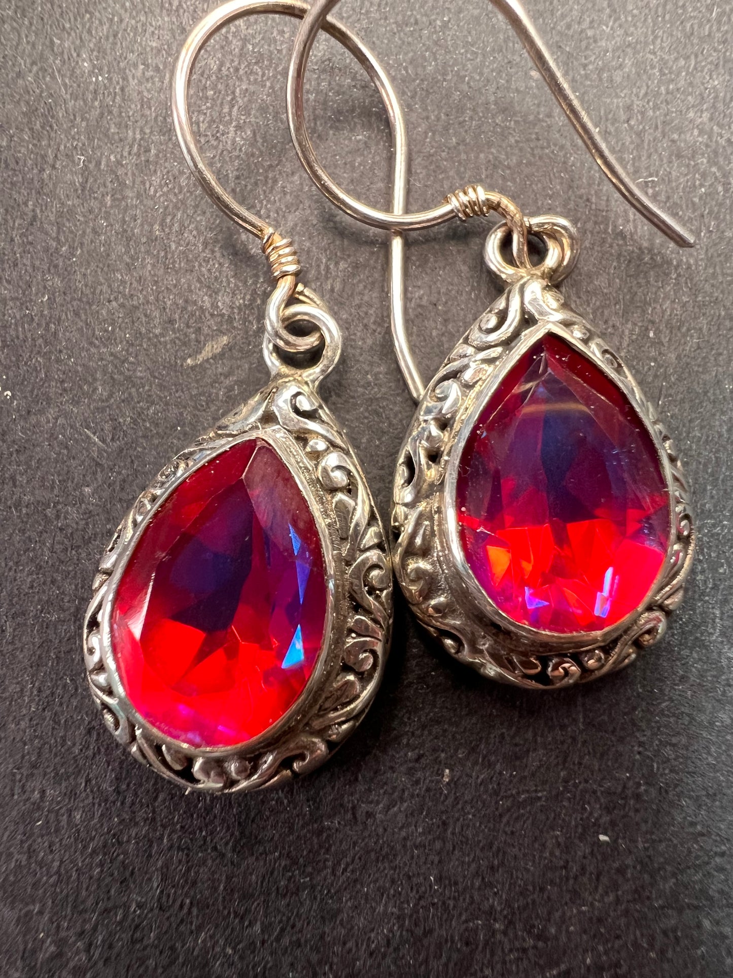 Volcanic Quartz Bali style sterling silver teardrop earrings