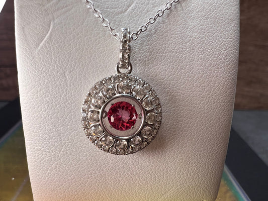 Pink tourmaline white topaz fluttering pendant necklace in platinum over sterling silver