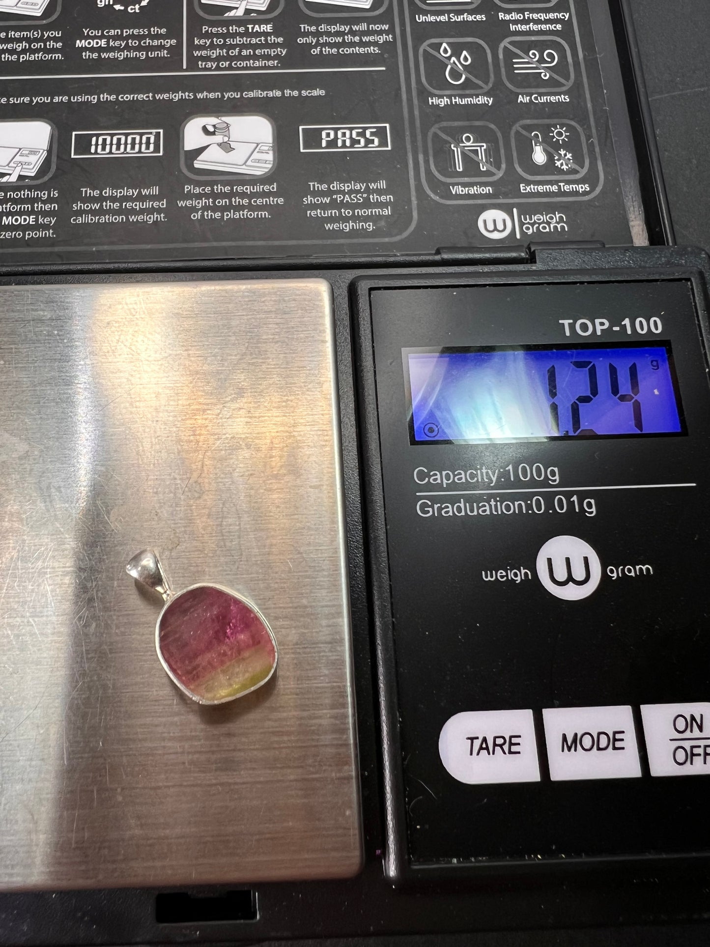 NEW watermelon bi color tourmaline sterling silver pendant 1.24 grams