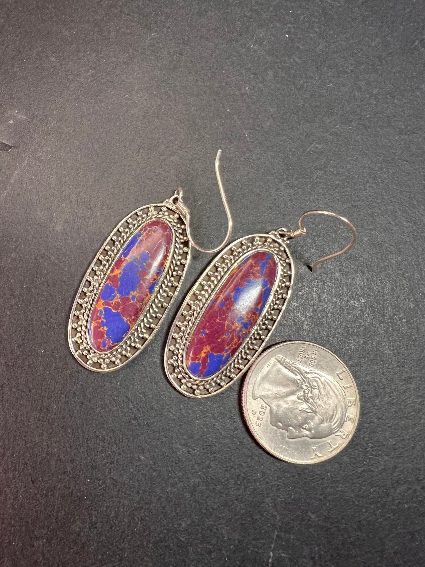NEW purple Mojave turquoise in black oxidized sterling silver earrings