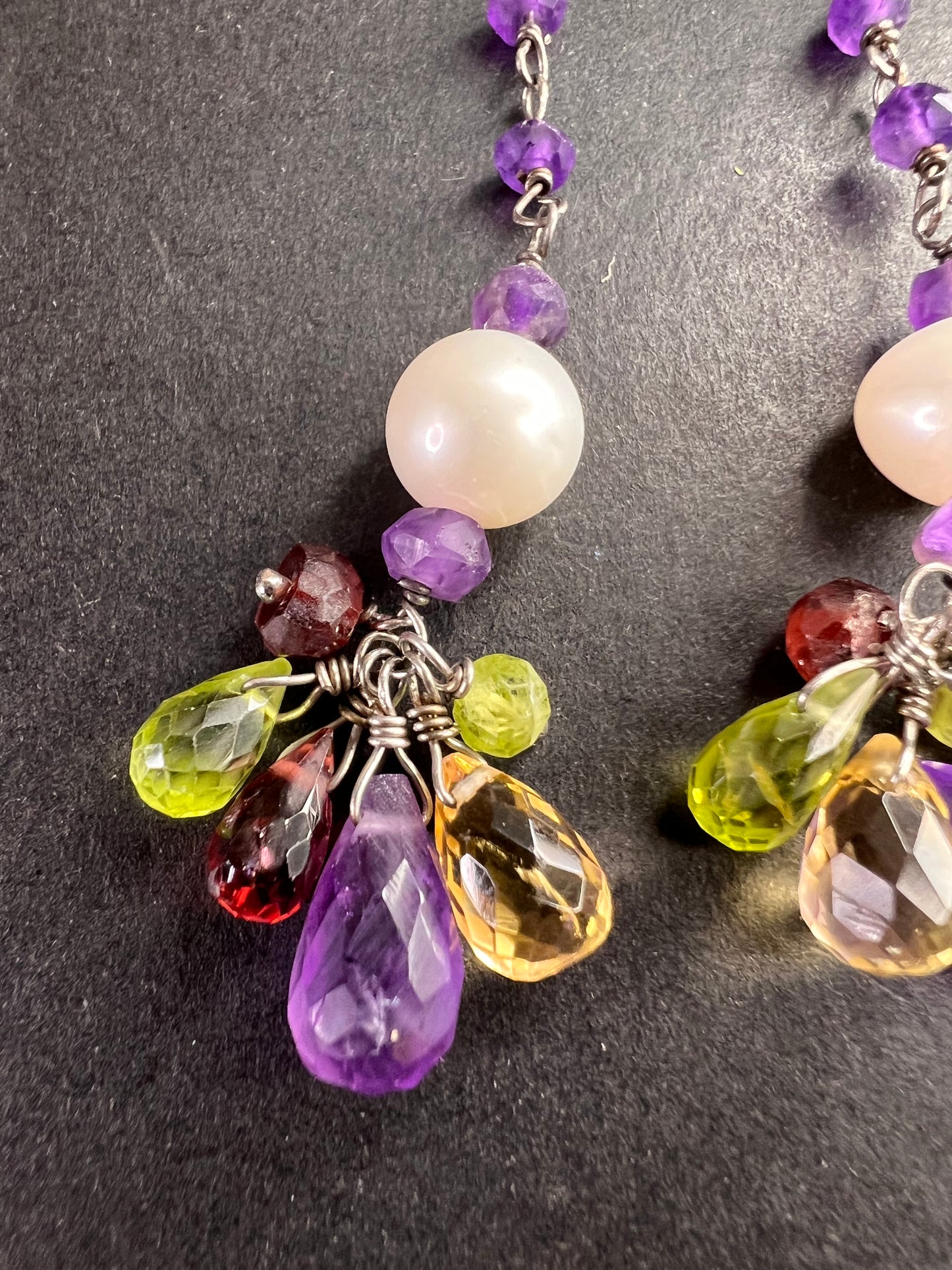 Multi gemstone cluster dangle earrings in sterling silver