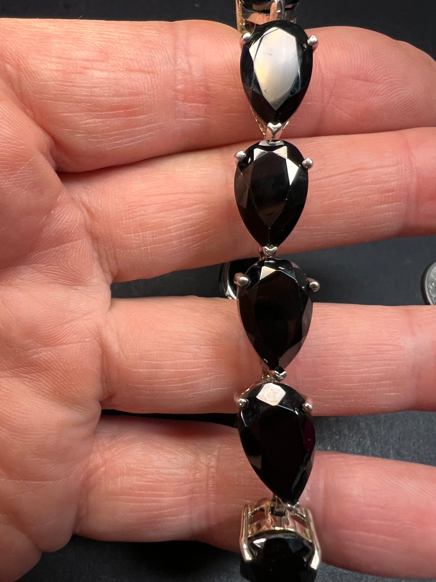 Chuck Clemency Black spinel sterling silver tennis bracelet 7.5 inches