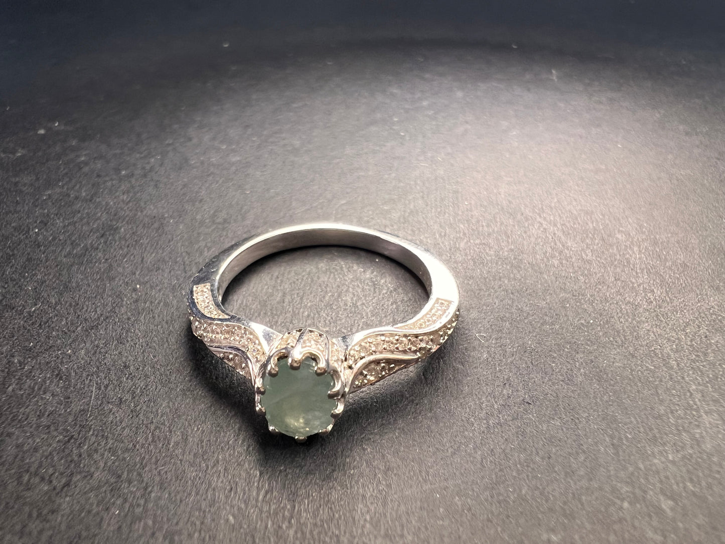 NEW grandidierite and zircon crown ring in rhodium over sterling silver size 8