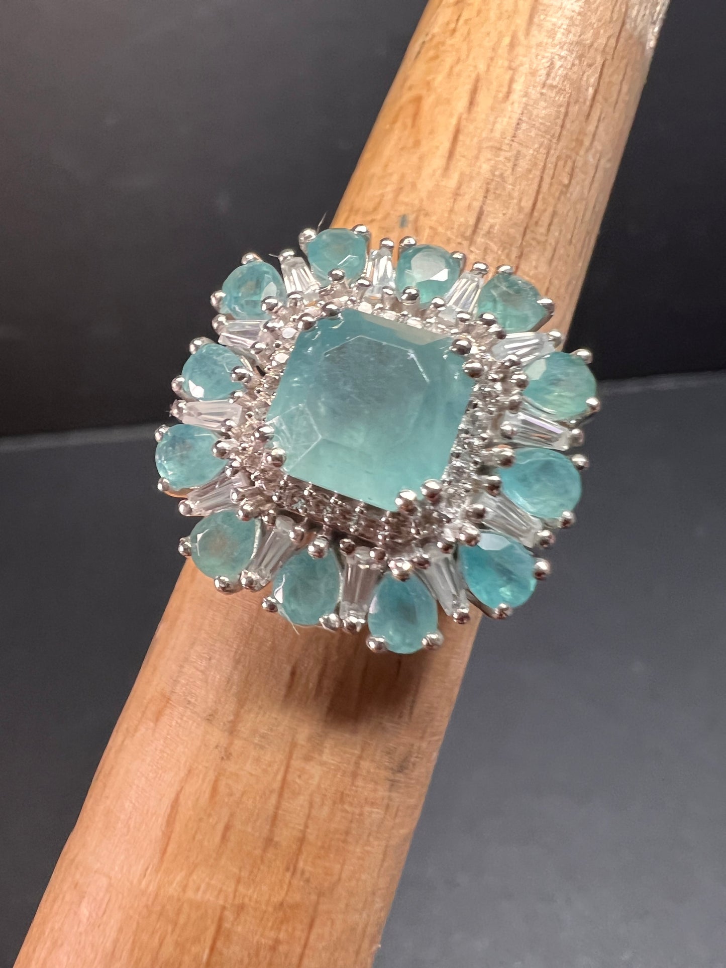 NEW grandidierite and zircon cocktail ring in rhodium over sterling silver size 7