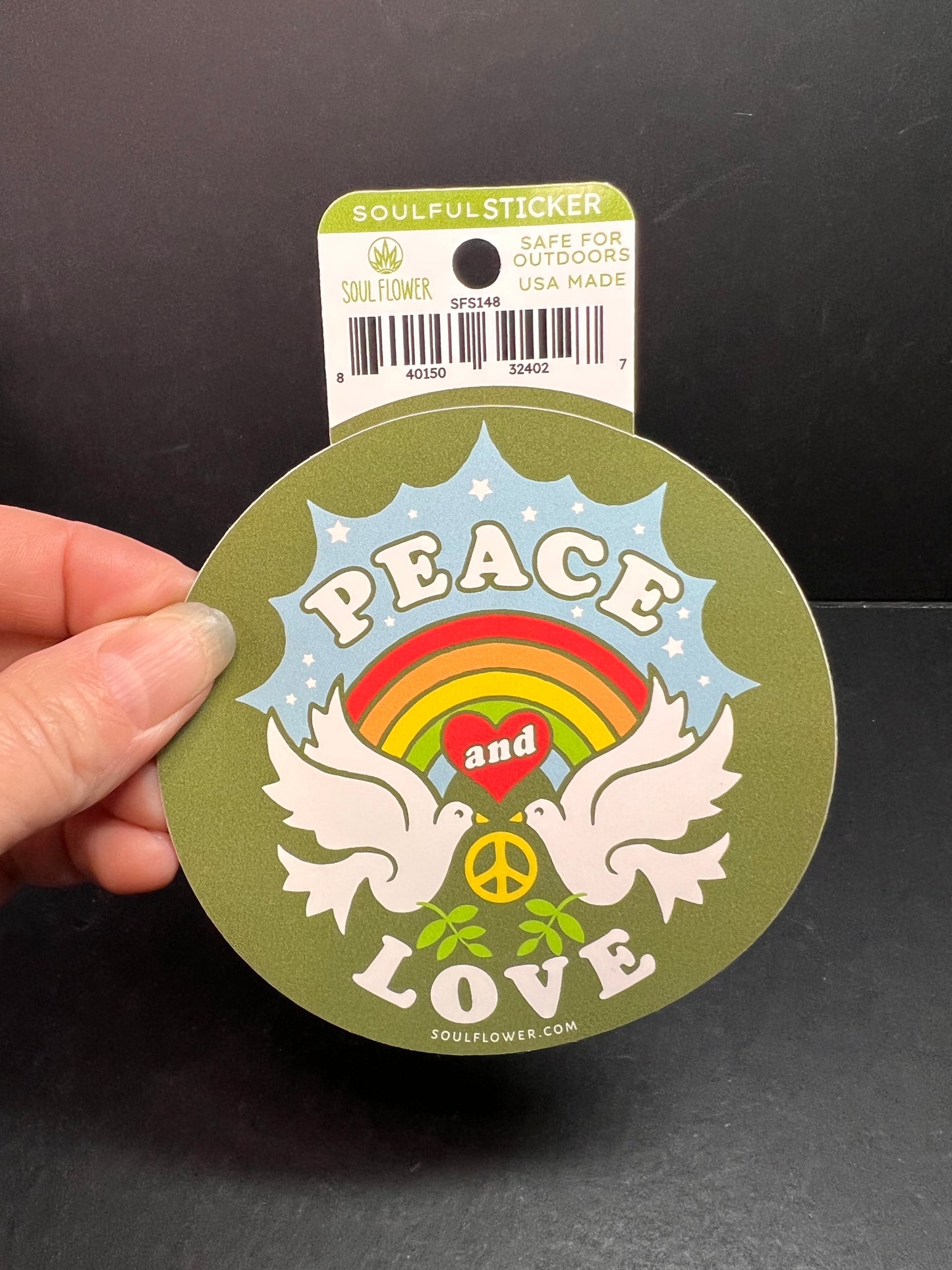 Soul Flower “Peace and Love” Round Sticker – Outdoor Safe USA Made