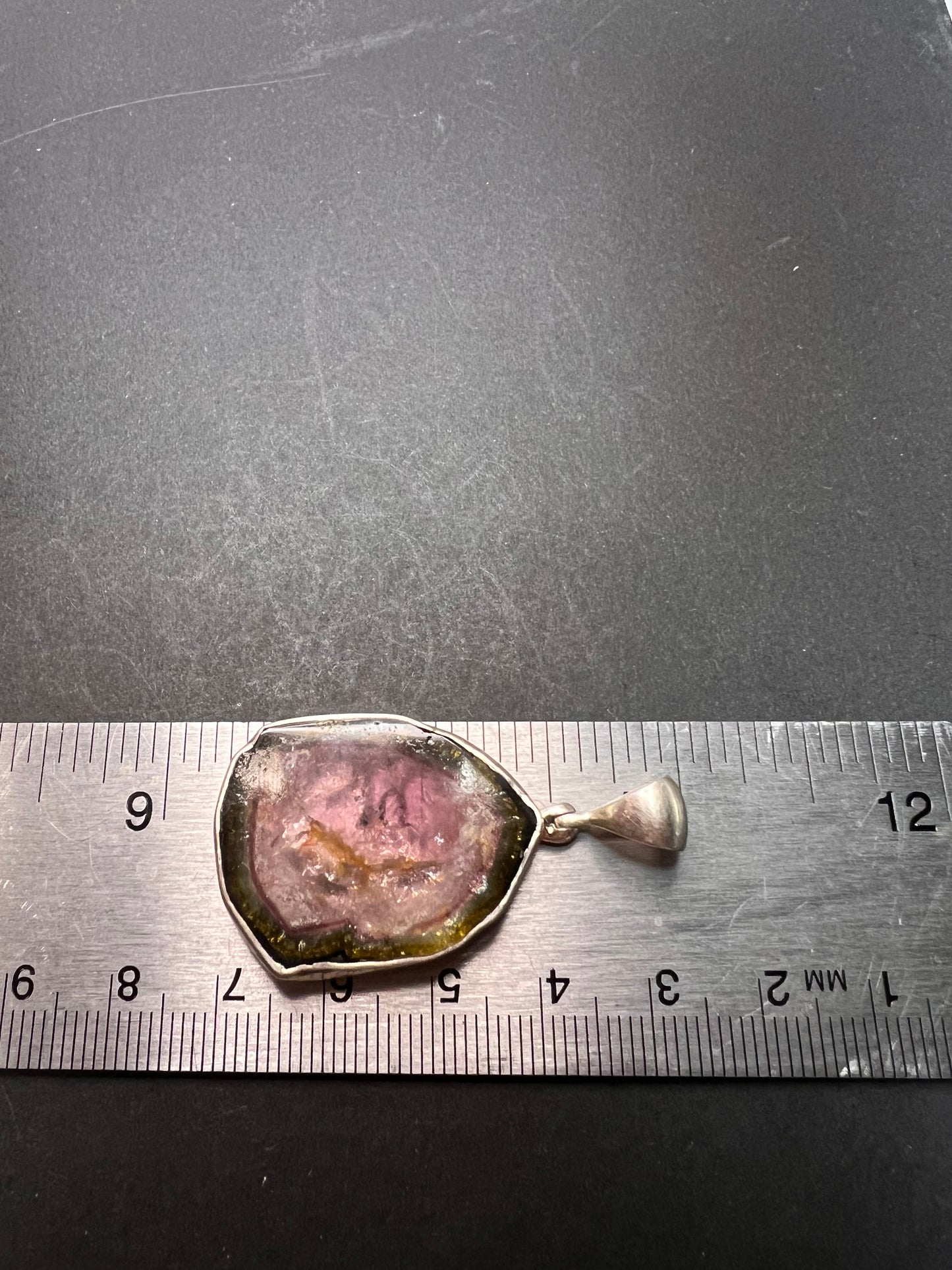 NEW Watermelon tourmaline sterling silver pendant 8.16 grams