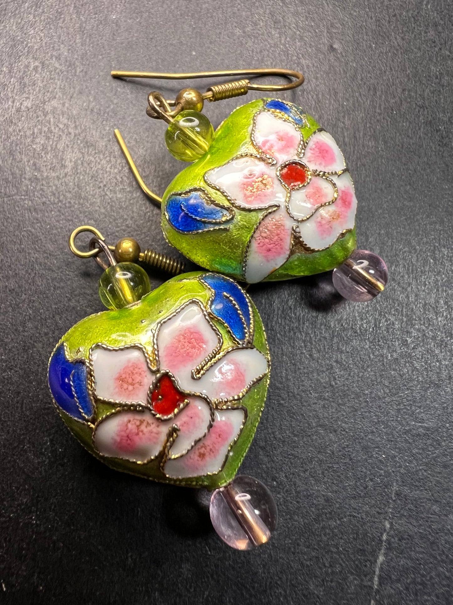 Vintage cloisonné puffy heart earrings