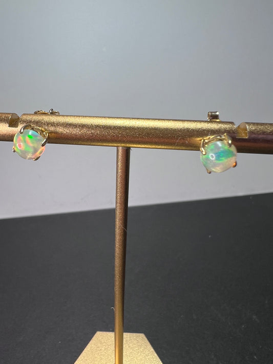 10k yellow gold Ethiopian opal stud earrings (B)